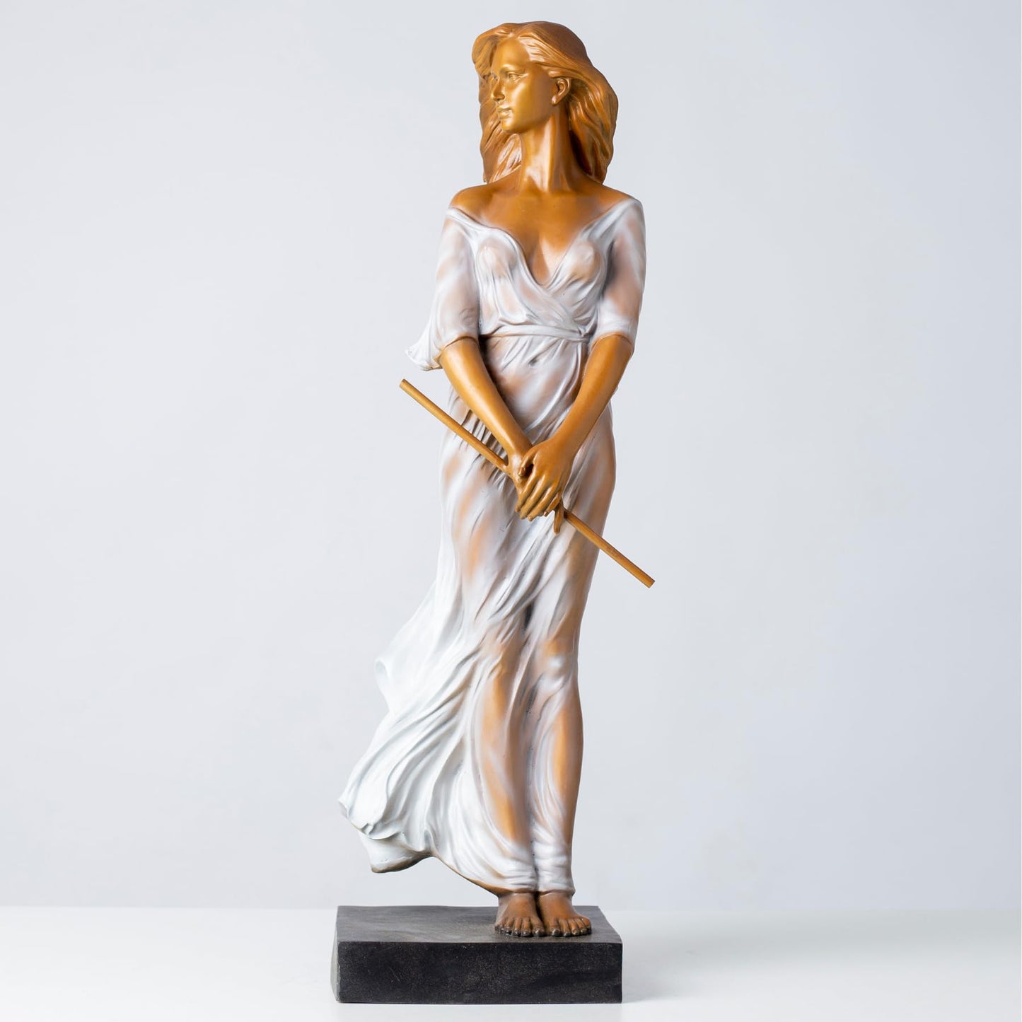 MELODIE OUBLIEE Bronze Woman Sculpture – 23.6" Tall Luo Li Rong-Inspired Art – Solid Bronze Figurine with Flowing Sheer Dress – Elegant Female Statue for Home Gallery Decor
