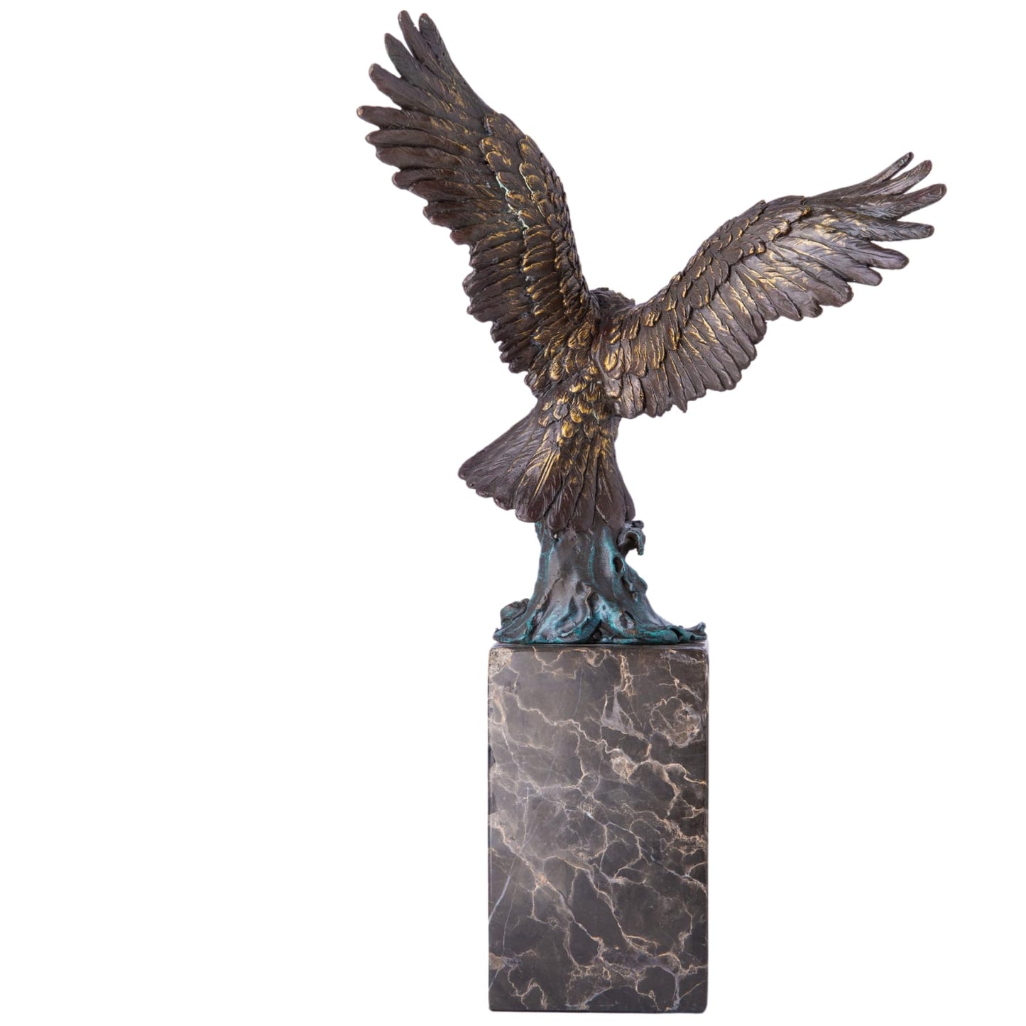 13.8 in-Bronze Swooping Eagle Catching Fish Sculpture – American Bald Eagle Statue with Marble Base, Wildlife Bronze Figurine for Home Decor, Office, Gallery, Gifts and Collectors