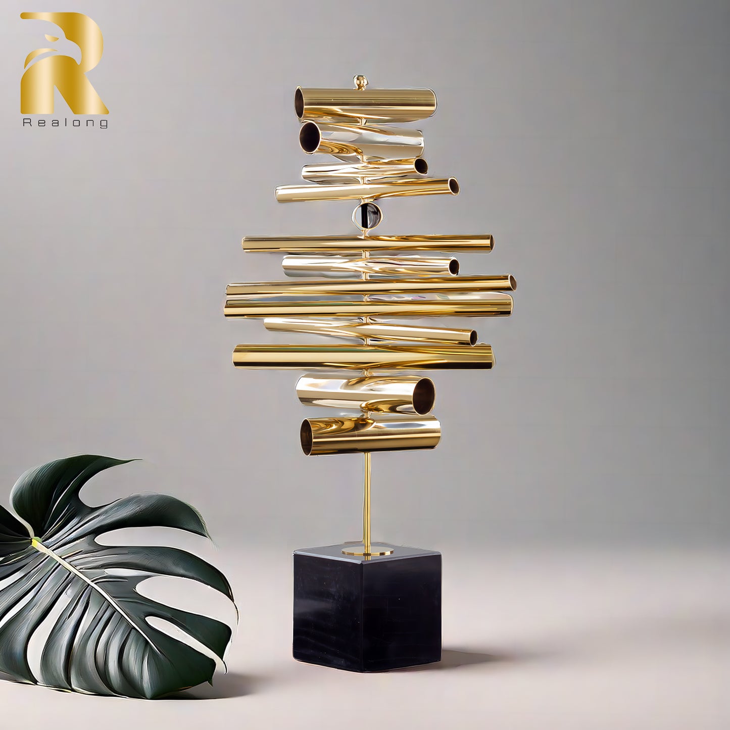 55cm Abstract Metal Sculpture Modern Art Stainless Steel Metal Statue With Marble Base For Home Hotel Decor Ornament Crafts Gift
