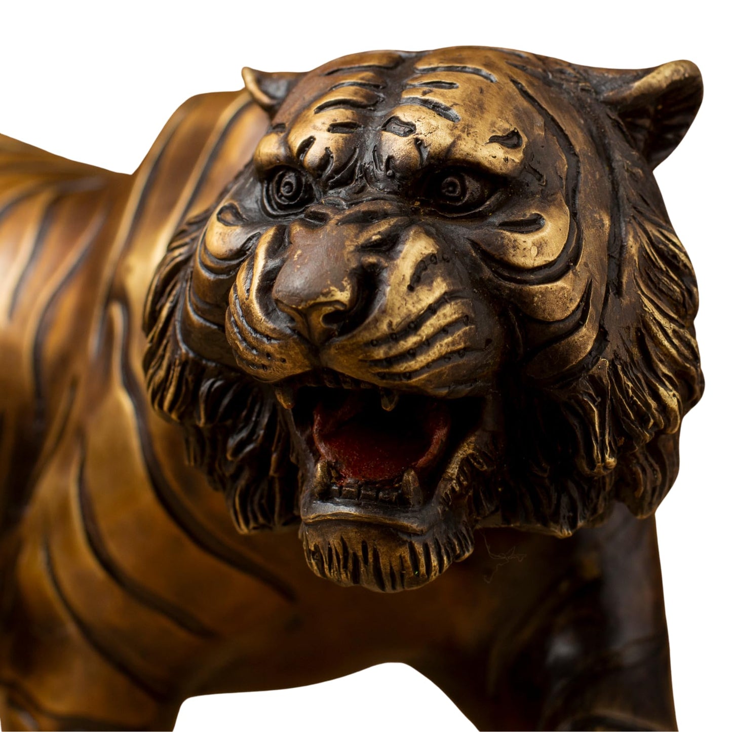 Bronze Tiger Statue – 18.9" Solid Brass Handmade Sculpture, Lost-Wax Cast Wild Jungle Animal Figurine, Brass Tiger for Home Decor, Office, Feng Shui, Business Gift, Art Collection