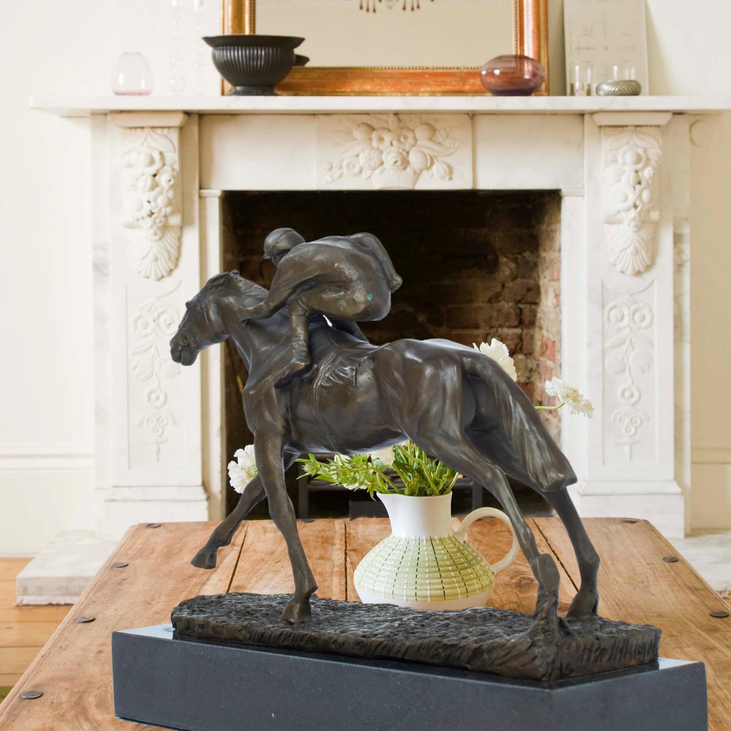 R REALONG First to The Post Bronze Equestrian Sculpture - After Pierre-Jules Mêne, Handcrafted Bronze Statue for Equestrian Enthusiasts, Art Collectors, and Luxury Gifts
