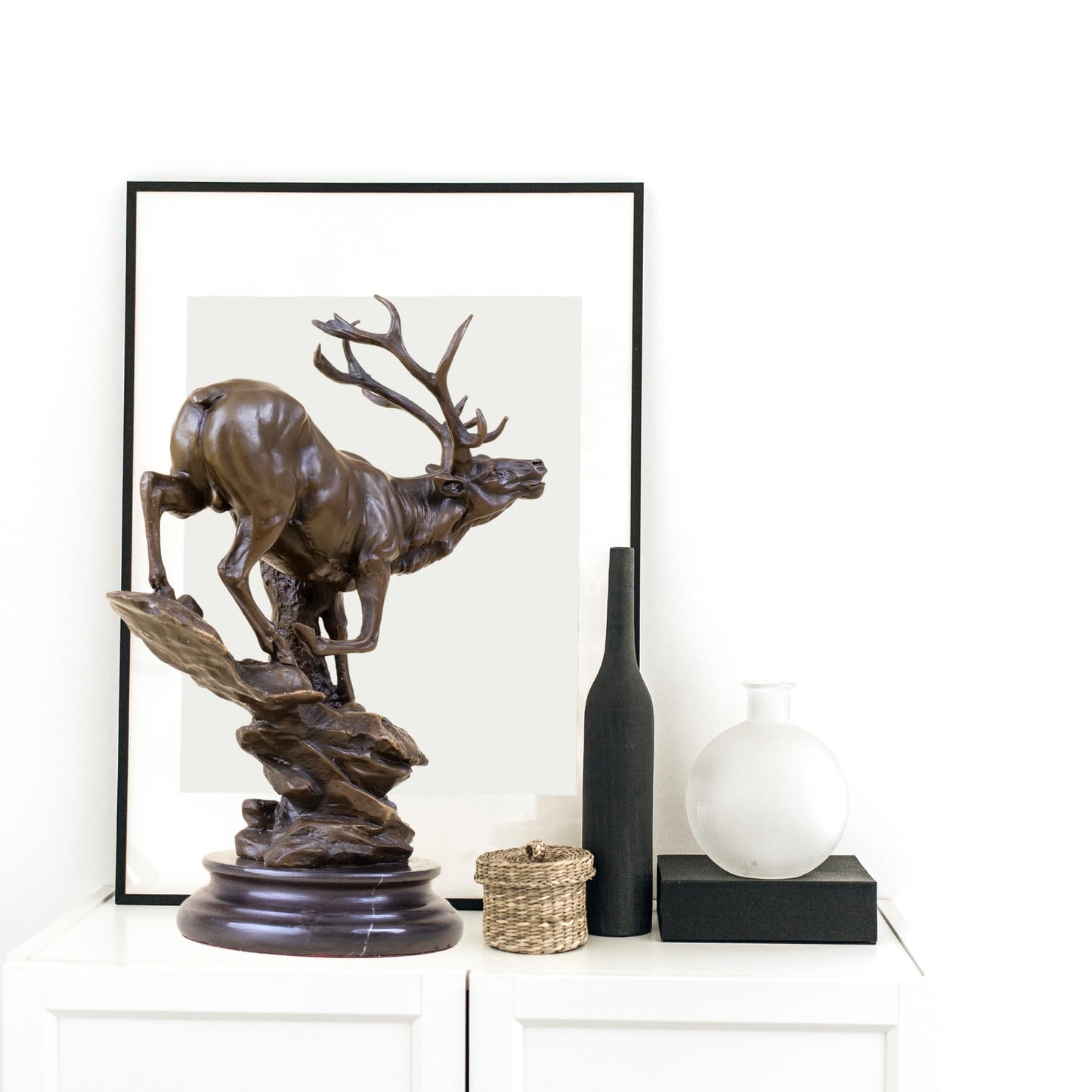 Bronze Deer Sculpture - Majestic Stag with Antlers