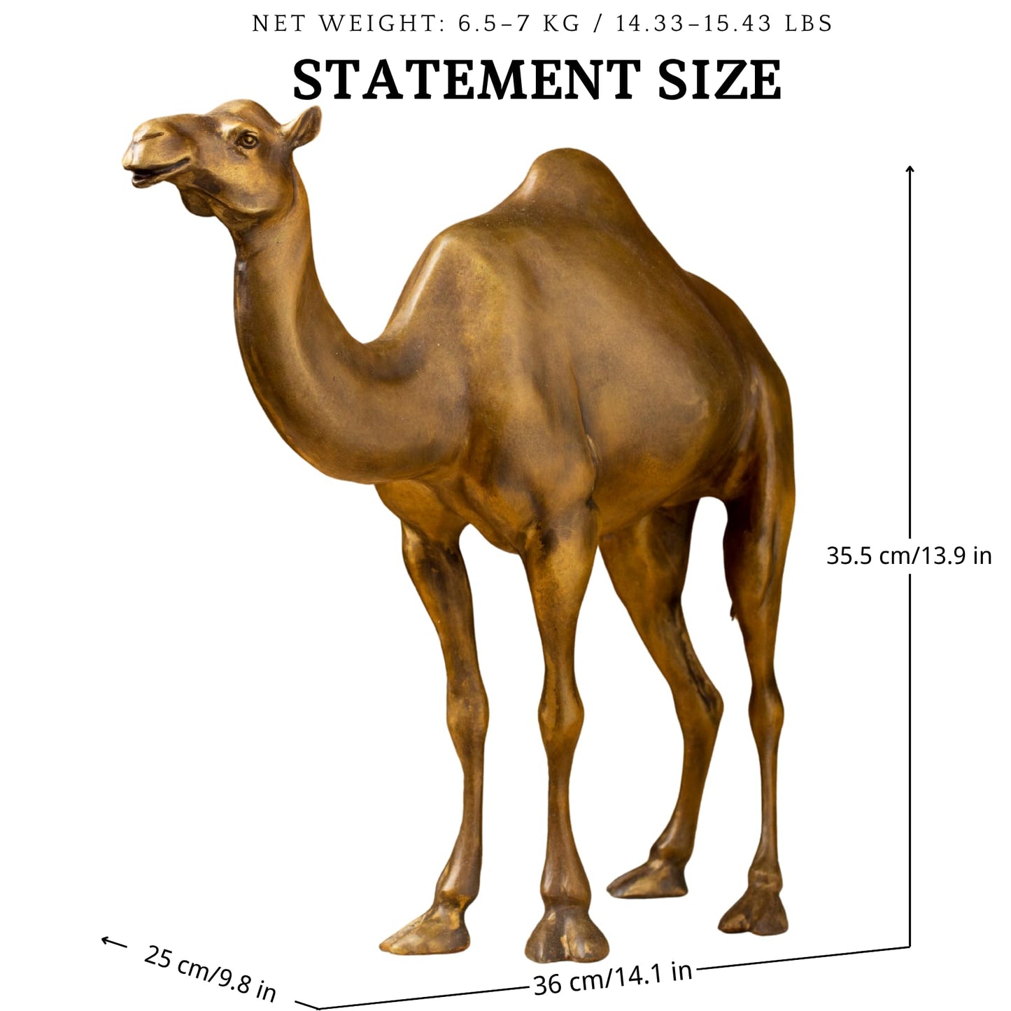 Bronze Camel Sculpture, Solid Brass Desert Animal Statue Art Collectible, Hand-Crafted Lost-Wax Camel Figurine for Gift Home or Office Decor