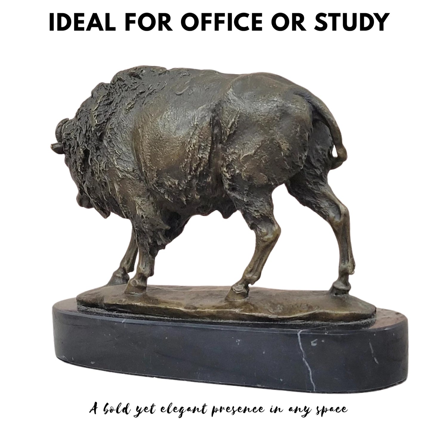 Bronze Bison Sculpture Signed by Barye – 9.8'' Lost-Wax Cast Buffalo Statue on Marble Base – Handmade Wildlife Art Figurine for Western Decor, Office, Collector Gift