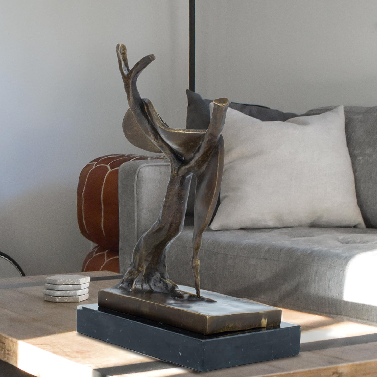 Bronze "Melting Clock" Sculpture on Natural Marble Base – Inspired by Salvador Dalí's Masterpiece "The Persistence of Memory" – Surrealist Art (7.9 x 5.1 x 11.8 inches) for Home Décor & Collectors