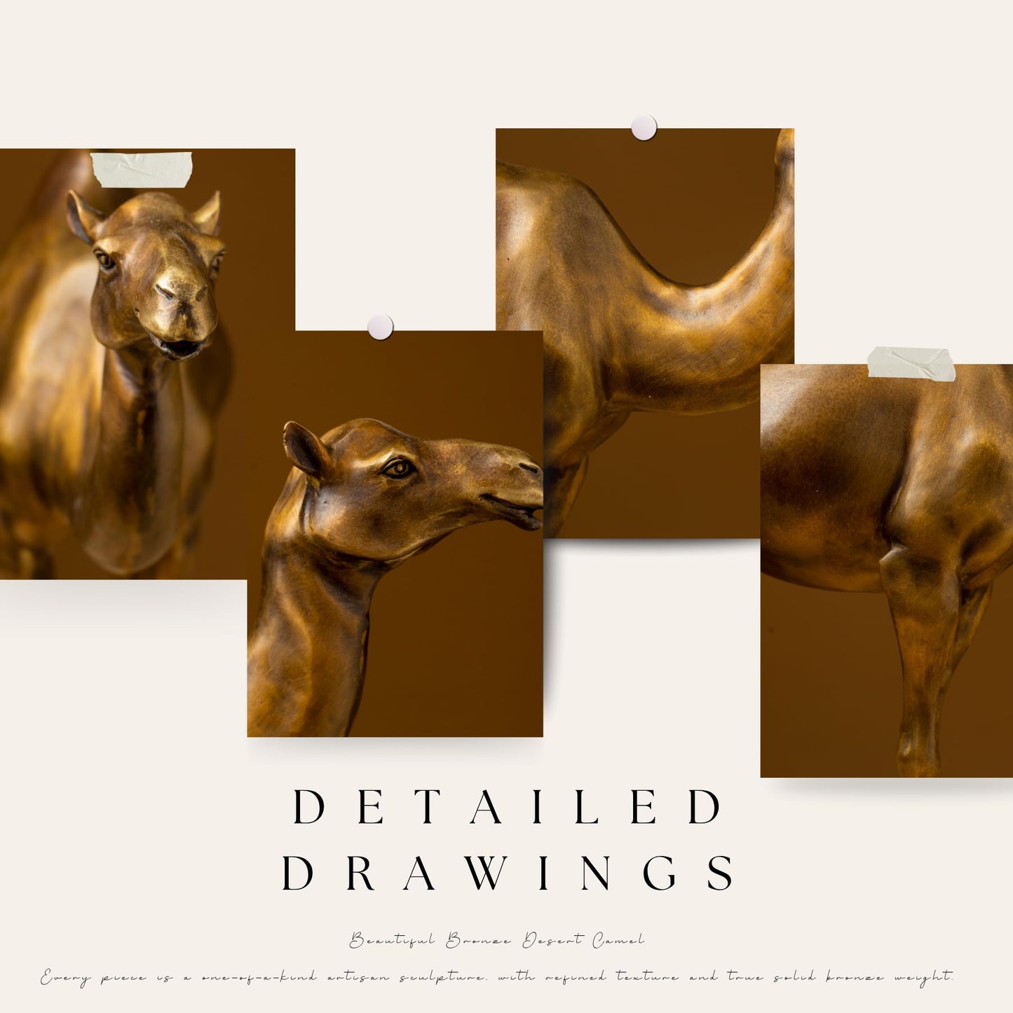 Bronze Camel Sculpture, Solid Brass Desert Animal Statue Art Collectible, Hand-Crafted Lost-Wax Camel Figurine for Gift Home or Office Decor