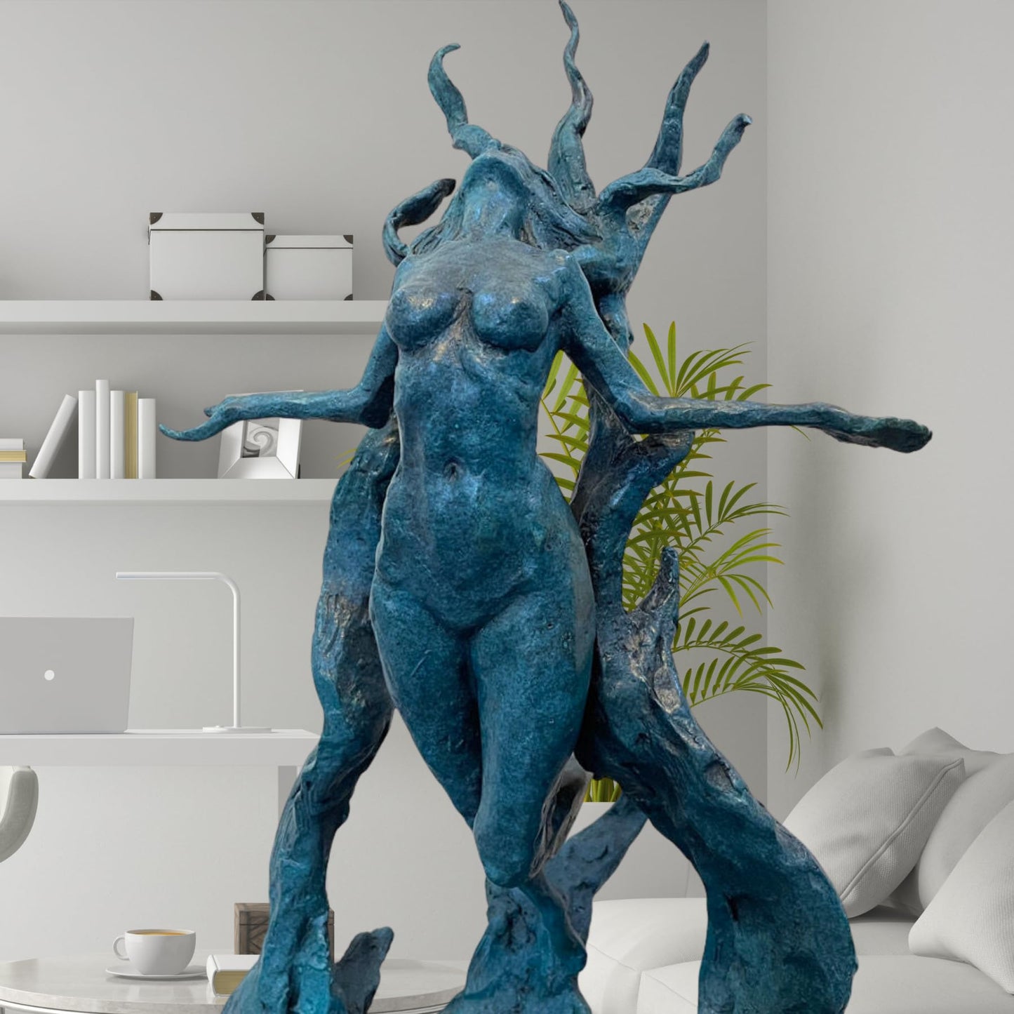 Beethoven Rhapsody Abstract Bronze Sculpture, 30.3'' Handmade Hot Casting Blue Patina Statue – Collectible Fine Art for Gallery, Museum, Home, Hotel Décor