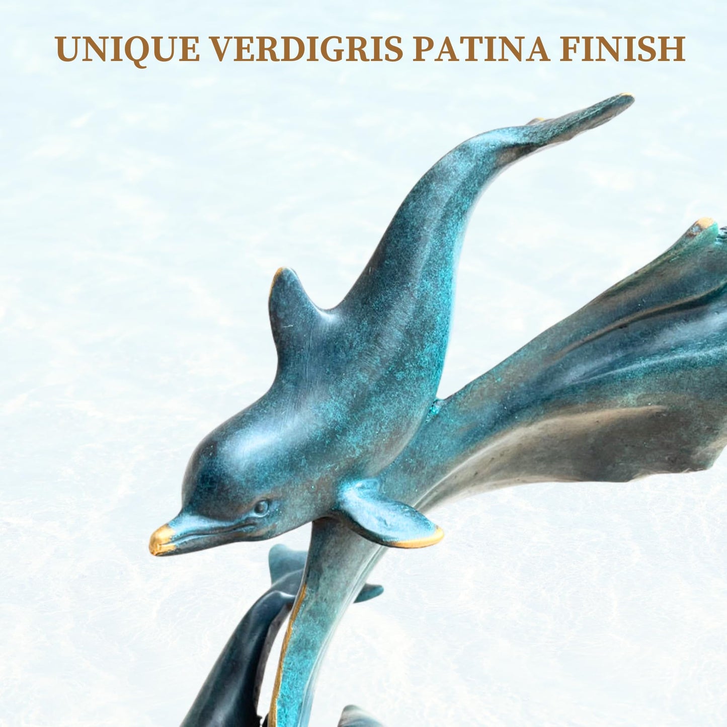 Bronze Dolphin Sculpture –18.5" Tall Handcrafted Solid Bronze Dolphin Décor Art Sculpture with Verdigris Patina | Ocean Wildlife Statue | Artistic Home Décor & Collectible Figurine