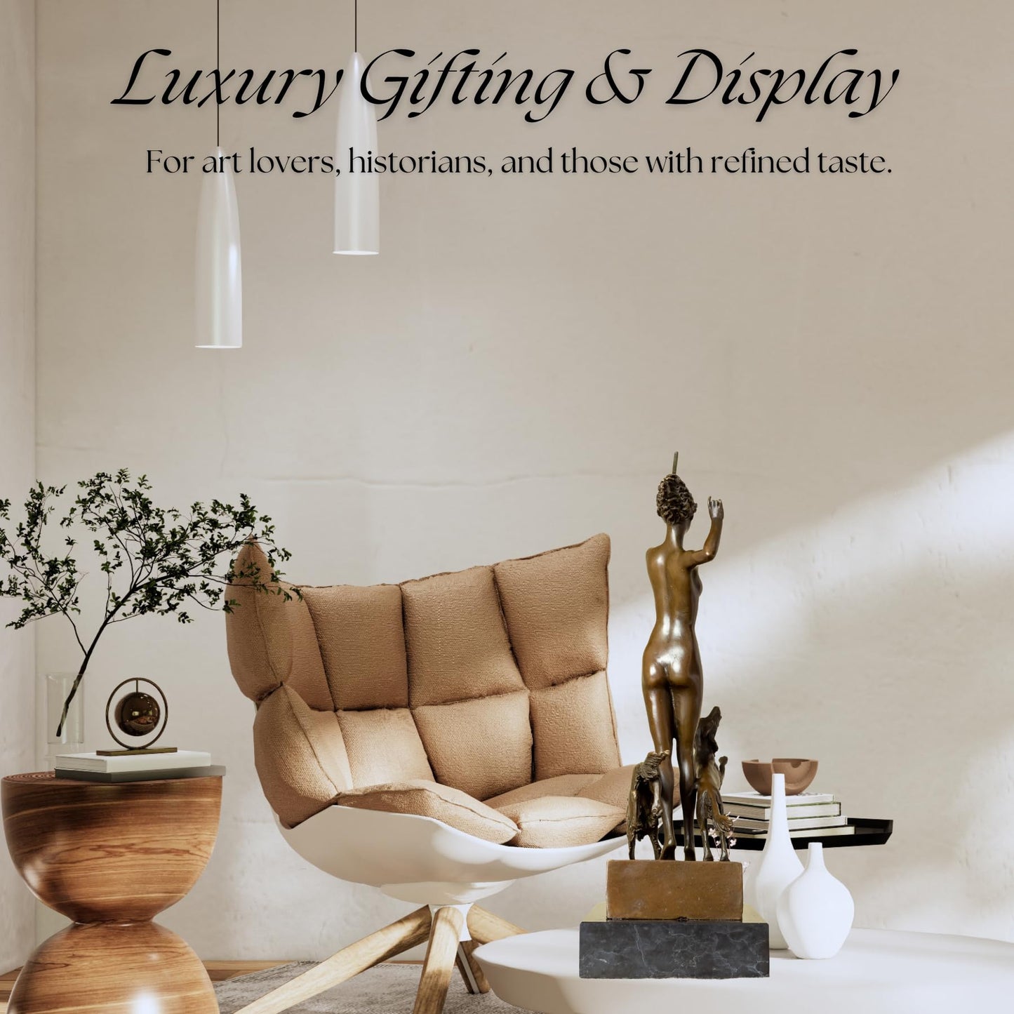 R REALONG Diana The Huntress Bronze Statue – 13'' Mythological Goddess with Hunting Dog on Marble Base – Classic Figurine for Gallery, Study, Bookcase, Luxury Gift