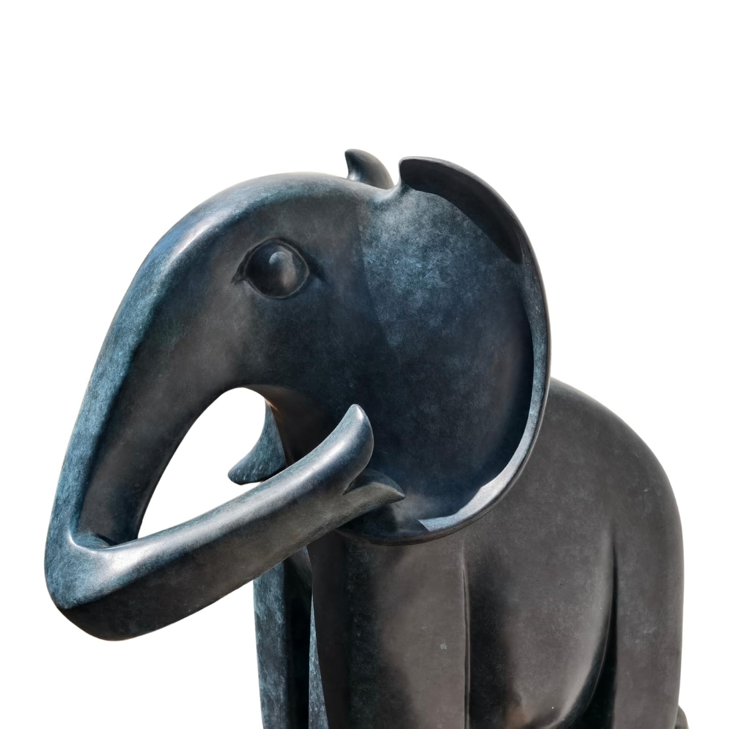 Abstract Elephant Bronze Sculpture - 29.9'' Large Blue-Green Patina Modern Art Elephant Statue, Solid Lost-Wax Cast Bronze Animal Sculpture for Art Collection, Gallery, Hotel and Home Decoration