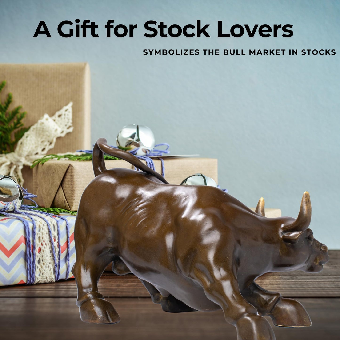 Bronze Charging Bull Statue Wall Street Desk Bull Figurine Sculpture Financial Office Decoration