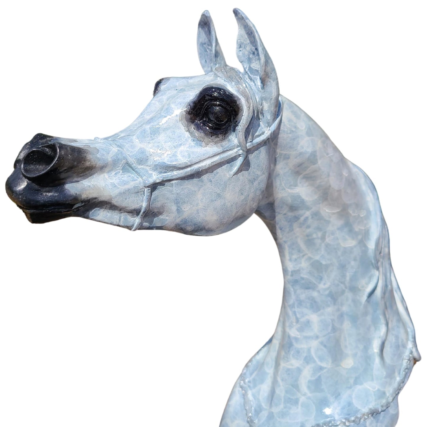 15 in White Bronze Arabian Horse Head Sculpture – Handmade Patina Equestrian Art Bust with Unique Texture , Pure Bronze Horse Statue for Luxury Decor, Gallery & Collectors