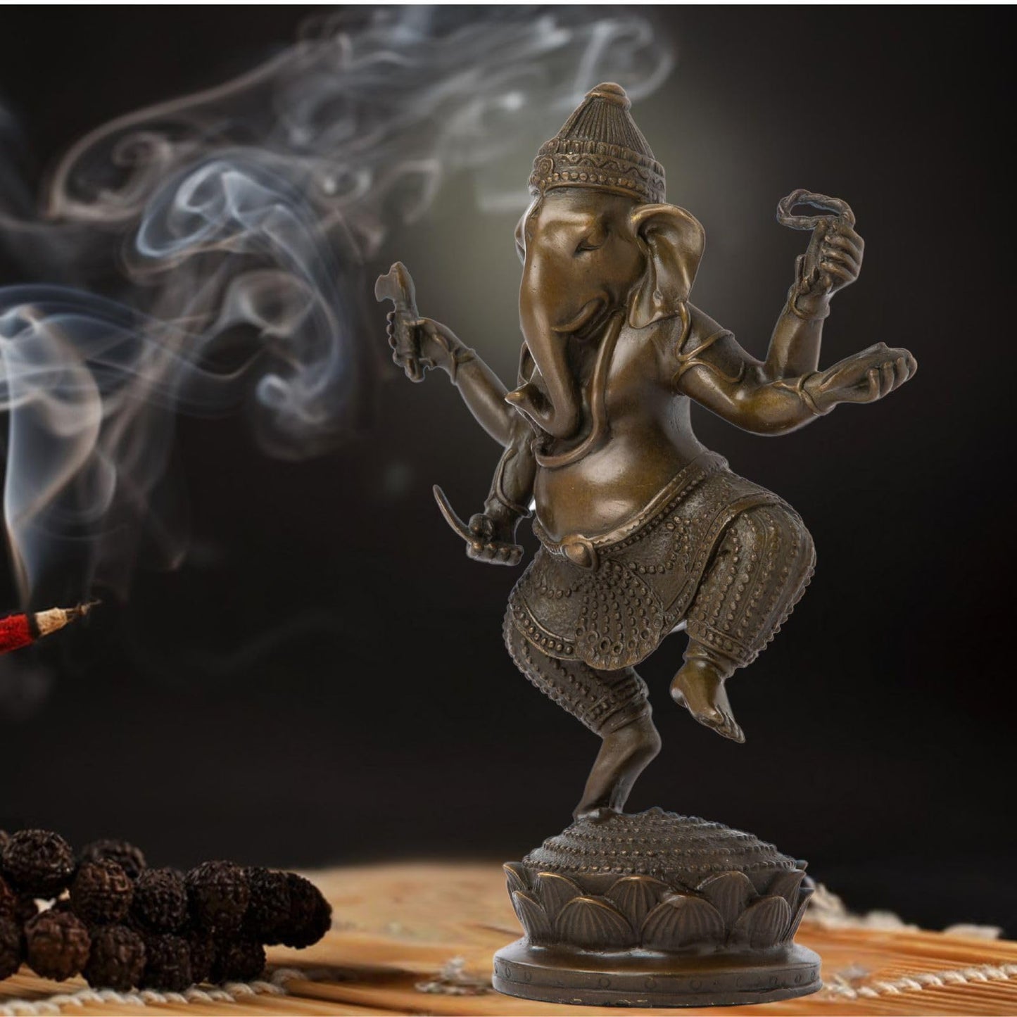 Bronze Ganesha Statue, 7.87" Lord Ganesha Figurine Standing on Lotus Pedestal - Hindu Elephant God of Success Statue in Premium Hot Cast Bronze