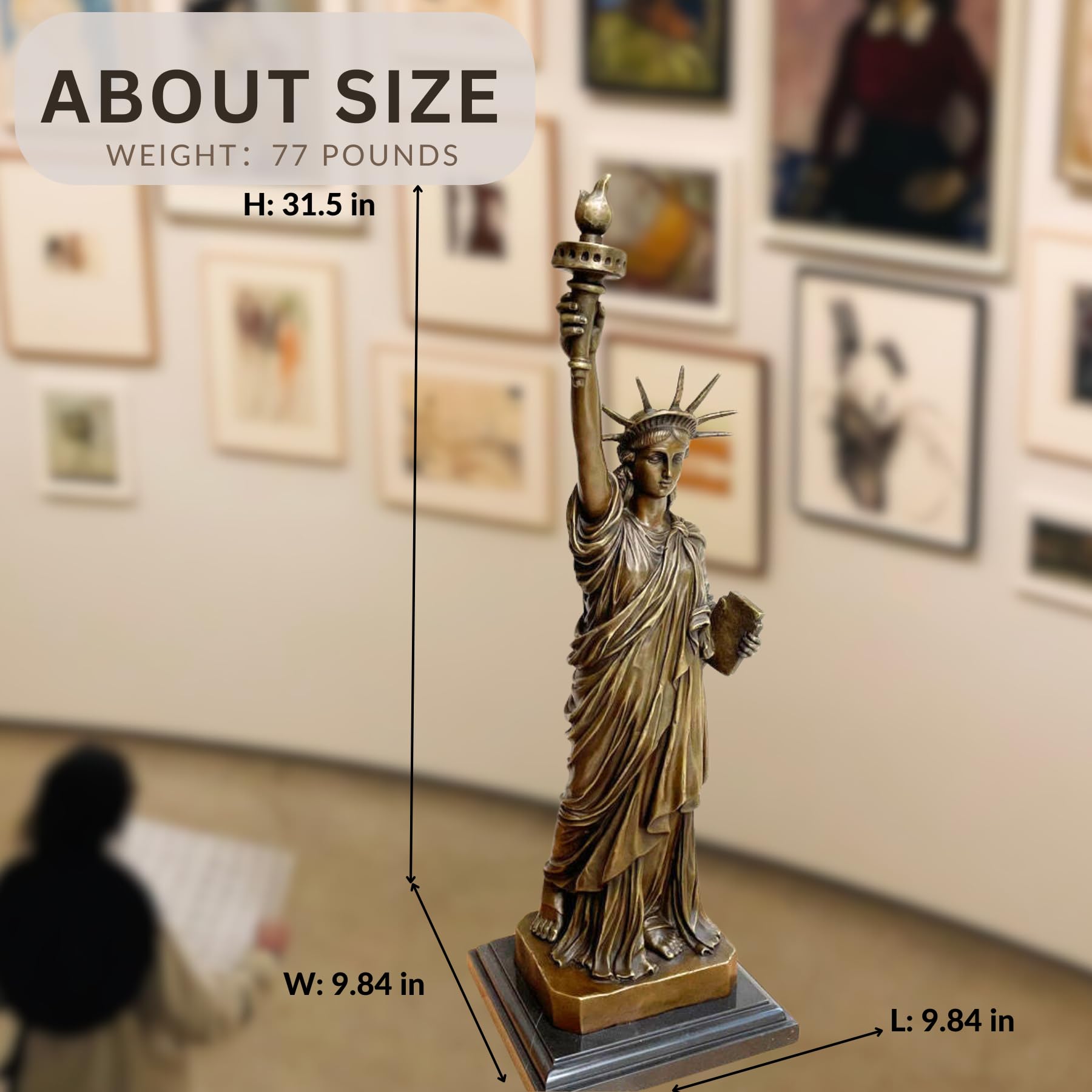 31.5" Huge Statue of Liberty Bronze Statue - Grand Lady Liberty Sculpture on Marble Base - 48lbs Museum-Scale Solid Bronze Art - Statement Patriotic Masterpiece for Luxury Foyers & Libraries