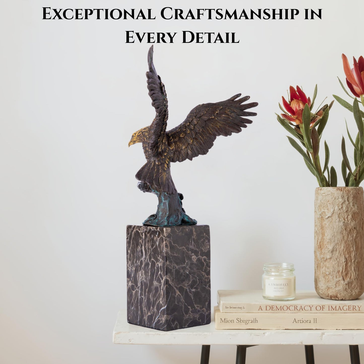 13.8 in-Bronze Swooping Eagle Catching Fish Sculpture – American Bald Eagle Statue with Marble Base, Wildlife Bronze Figurine for Home Decor, Office, Gallery, Gifts and Collectors