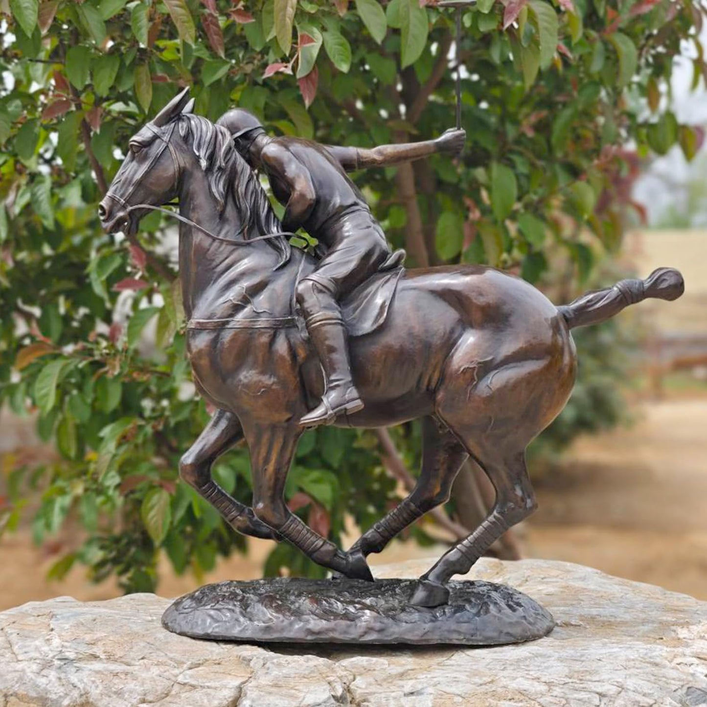 Bronze Polo Player Horse Sculpture – 22" x 9.8" x 24" Decorative Statue – Handcrafted Equestrian Art for Polo Enthusiasts