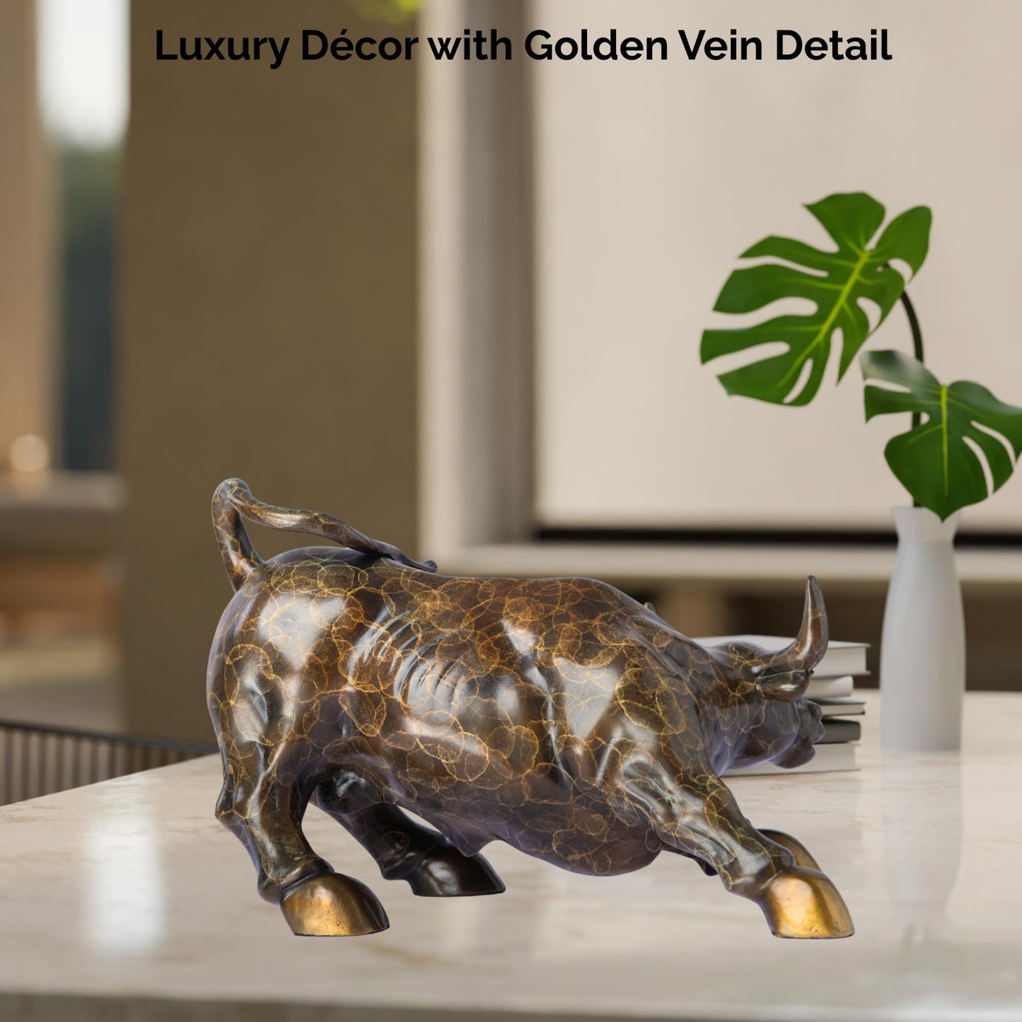 Wall Street Bull Bronze Statue – 11" Charging Bull Sculpture with Unique Crackle Pattern, Solid Brass Ox Figurine, Symbol of Wealth & Prosperity, Office Desk Decor & Business Gift