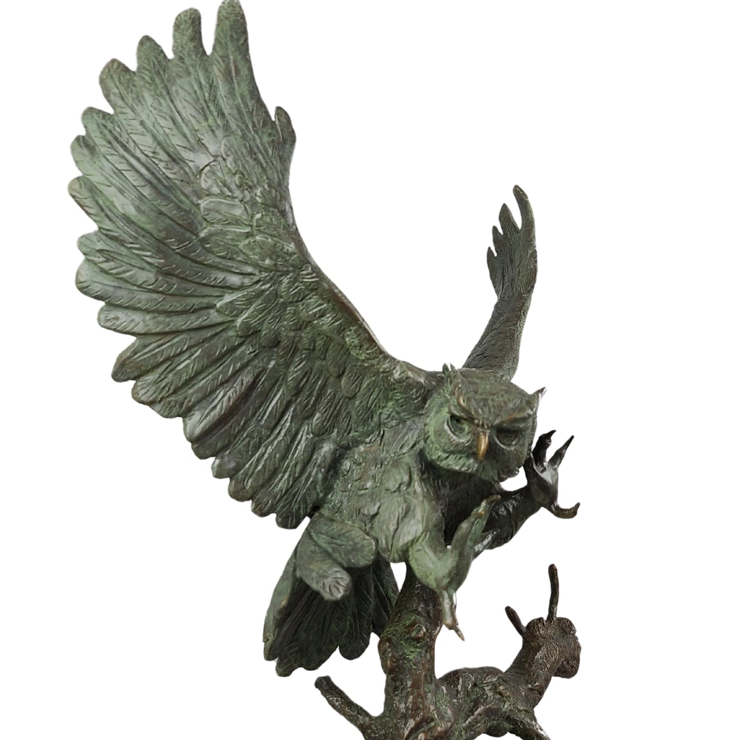 Owl Flying Over Branches Statue, Amazing Details, 21.3″ Pure Bronze Casting, Made by Hand, Bronze Animal Sculpture for Home Office Decor