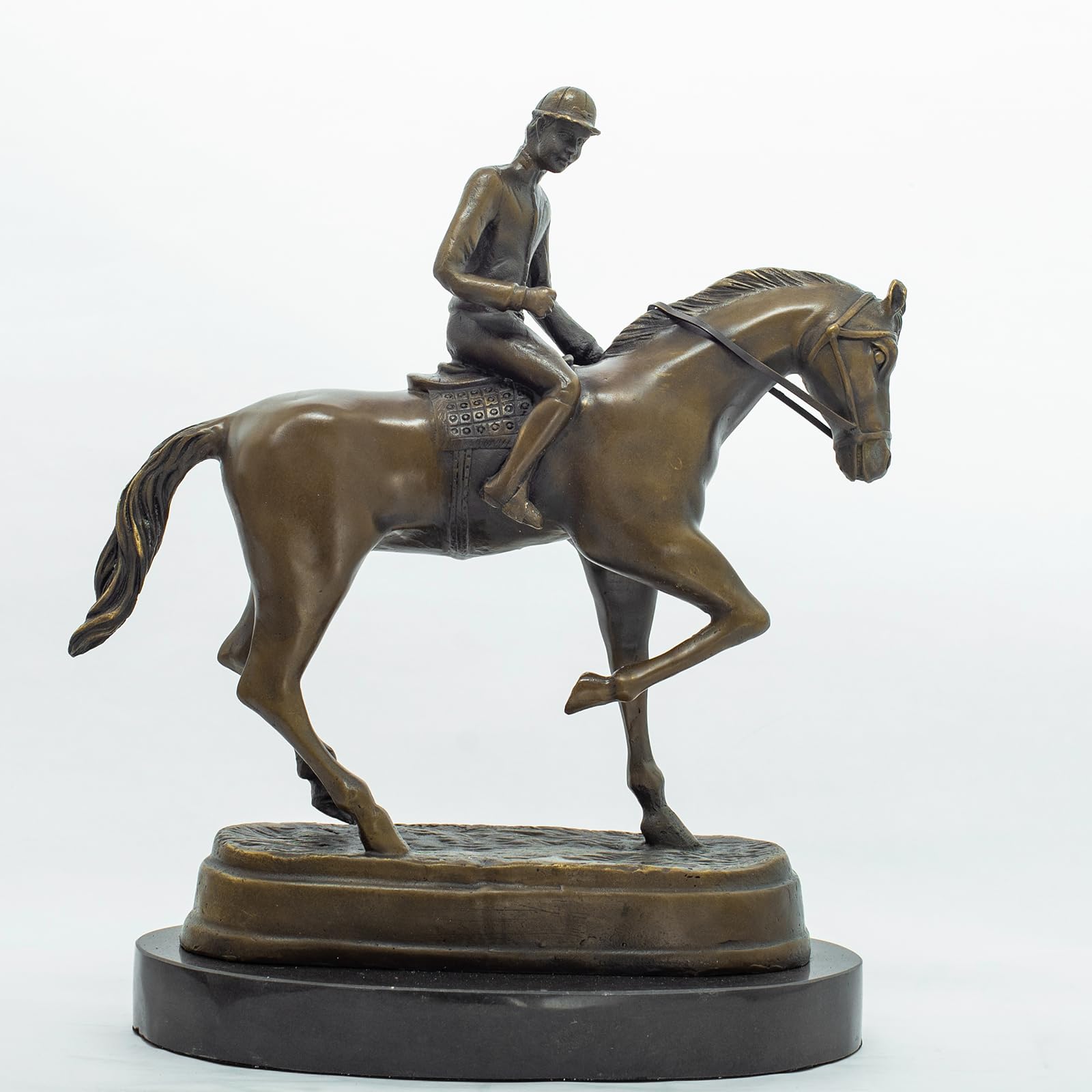 Bronze Jockey Polo Academy Racing Riding Horse Statue - Fine Home Decor Accent, Perfect for Equestrian Enthusiasts and Art Collectors