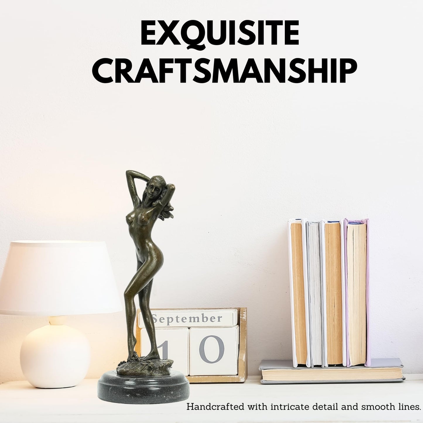 R REALONG 11.6" Sexy Nude Female Bronze Statue,Modern Nude Girl Naked Lady Artwork Bronze Figure Statues and Sculptures for Decoration, Collections and Important