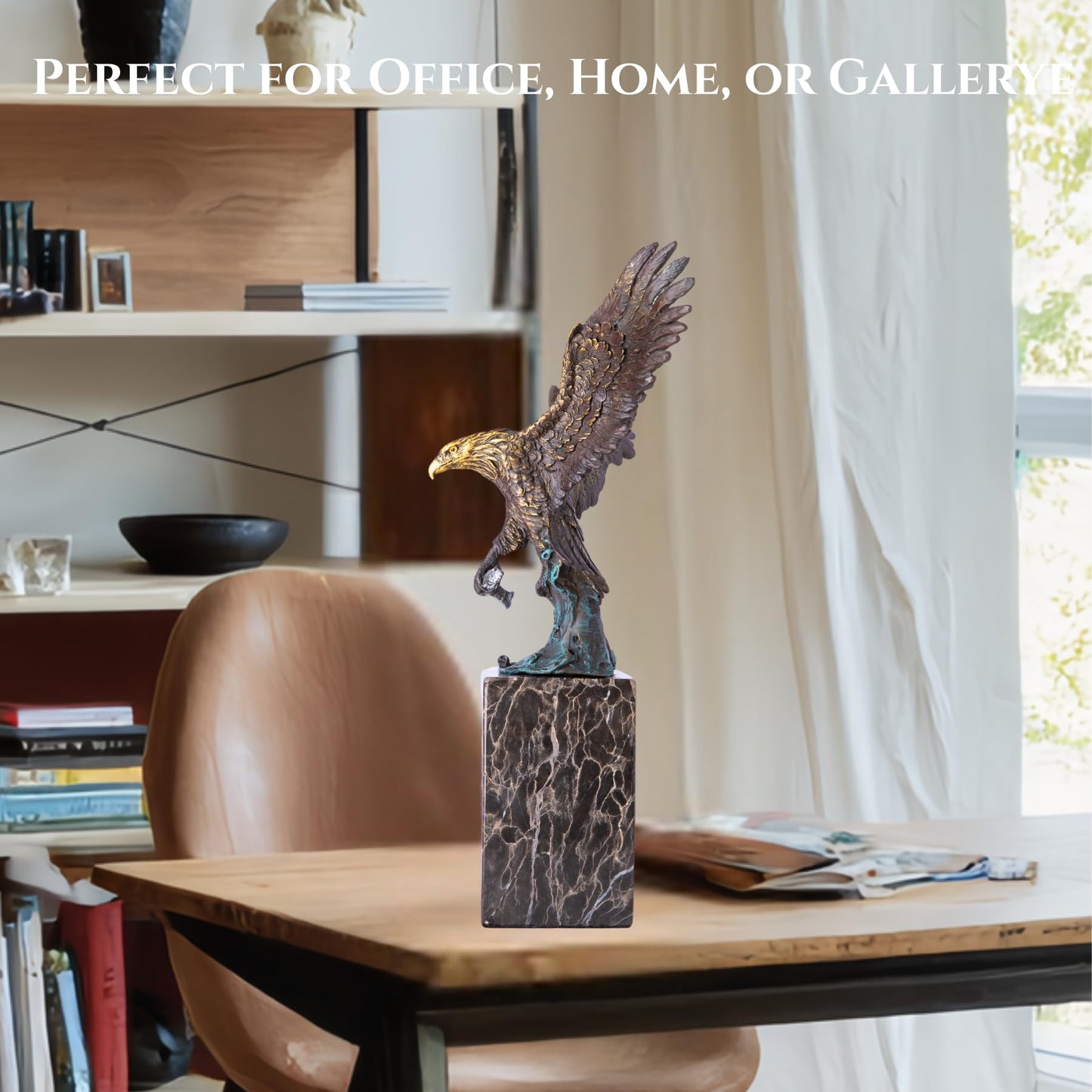 13.8 in-Bronze Swooping Eagle Catching Fish Sculpture – American Bald Eagle Statue with Marble Base, Wildlife Bronze Figurine for Home Decor, Office, Gallery, Gifts and Collectors