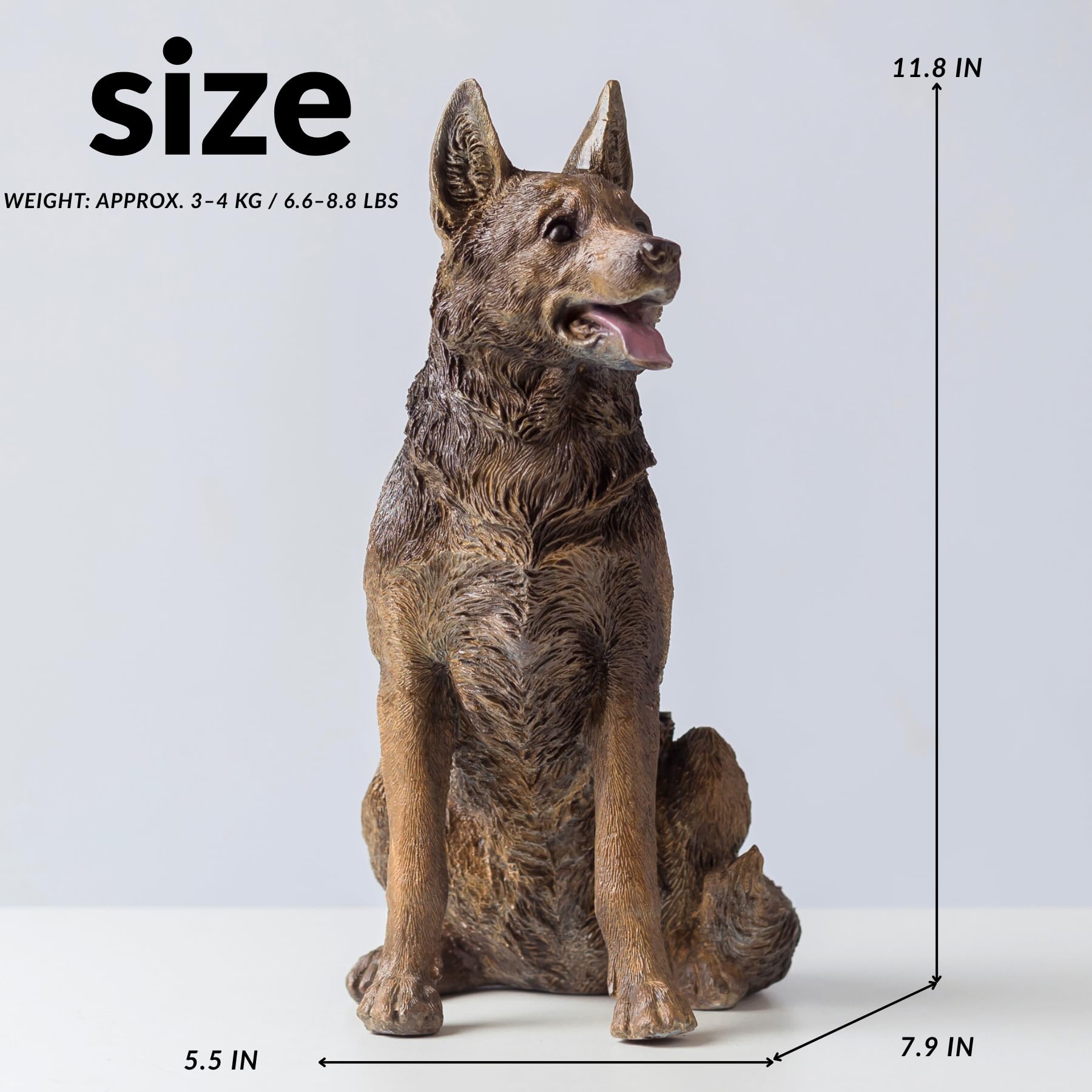 Premium Solid Bronze German Shepherd Statue - 11.8" Handcrafted Lost-Wax Casting Guard Dog Sculpture - Heavyweight 8.8lbs Pure Bronze Art - Regal Seated Alsatian Figure - Luxury Home & Office Decor