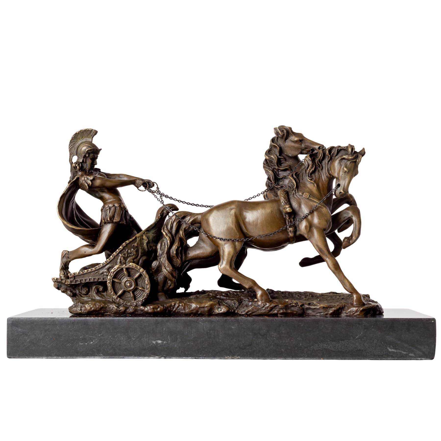 Bronze Chariot Sculpture Collection – Sun God and Angel Winged Victory on Marble Base, Handcrafted Lost-Wax Bronze Art for Collectors & Luxury Decor