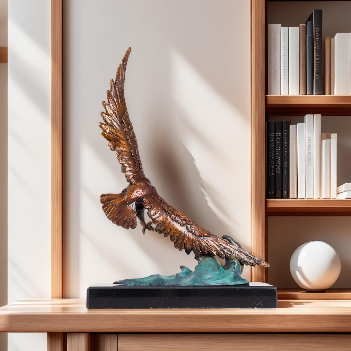 Realong Bald Eagle Bronze Statue,15.1'' Bronze Majestic Eagle Animal Sculpture Art Crafts,Unique Bronze Ornament for Home Office Decor Gift