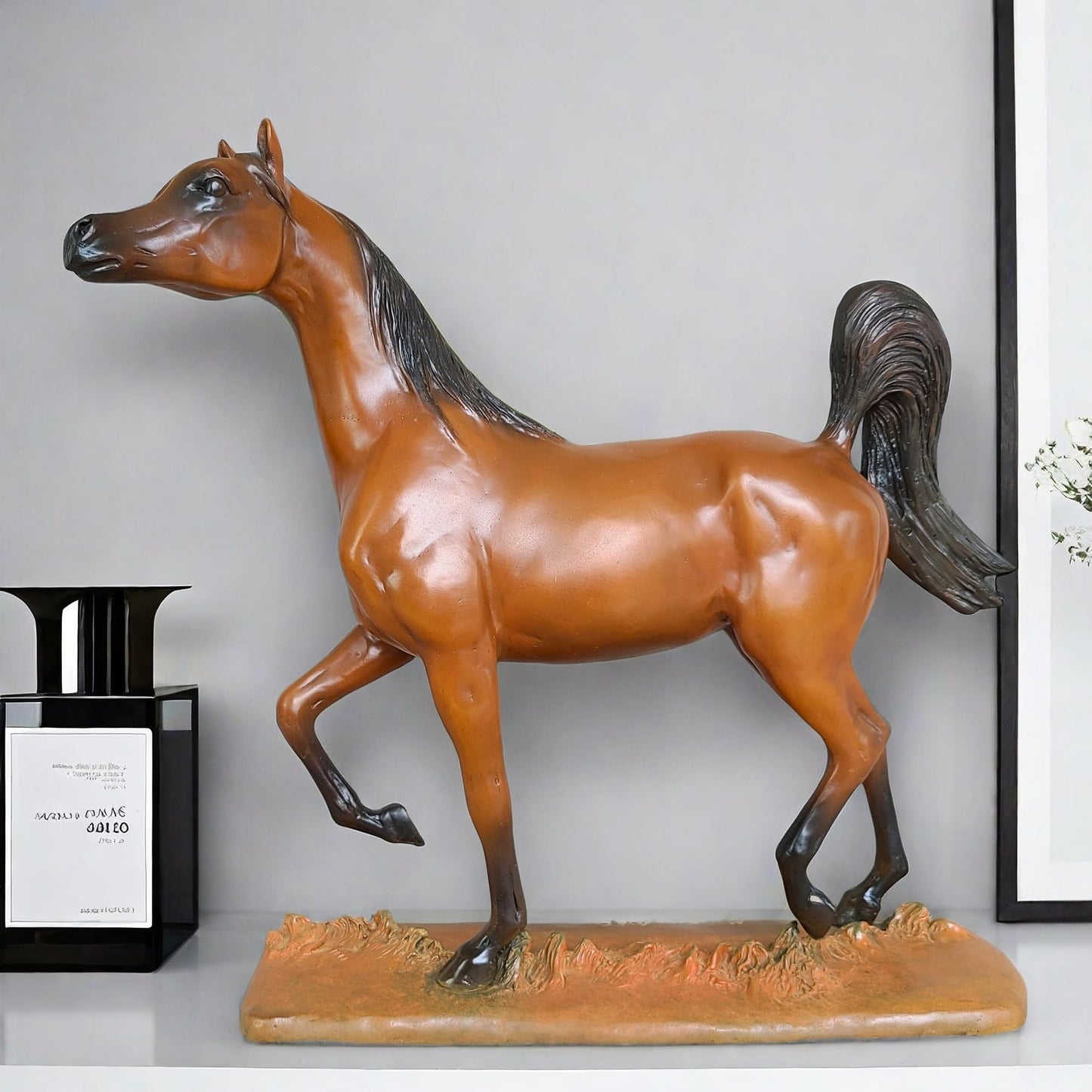 Bronze Arabian Horse Sculpture - H:14.6" Yellow-Brown Patina Handcrafted Horse Statue with Custom Signature Option, Elegant Equine Art for Home and Office Décor