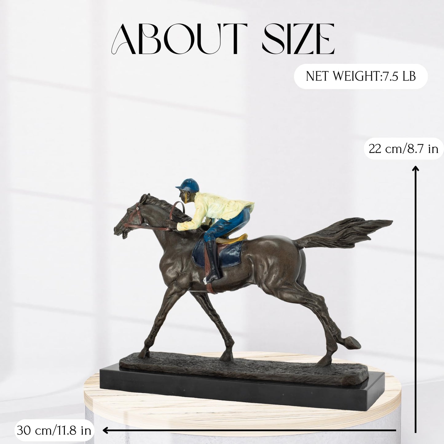 R REALONG Jockey Riding Horse Bronze Statue - Hand-Painted Equestrian Art Sculpture, Perfect for Horse Racing Enthusiasts and Home Decor, RL-TD403-3948