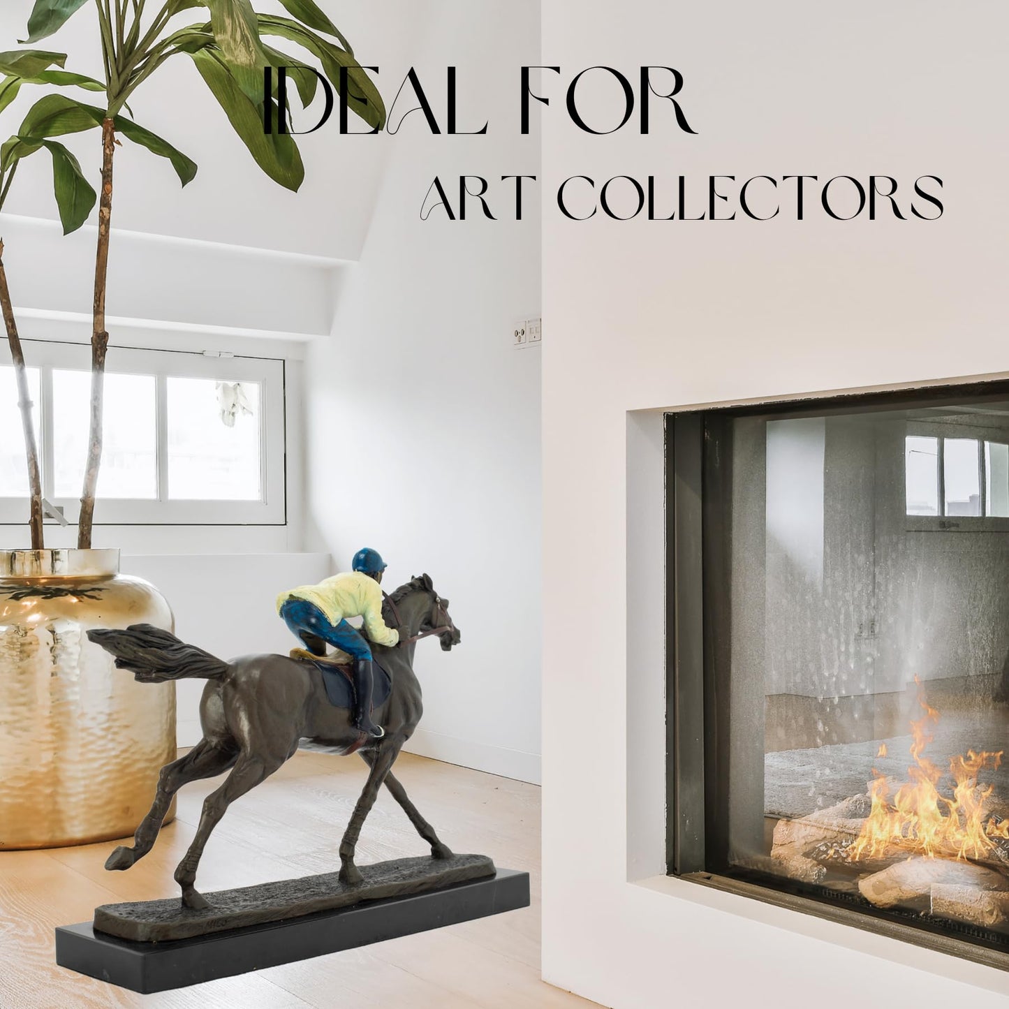 R REALONG Jockey Riding Horse Bronze Statue - Hand-Painted Equestrian Art Sculpture, Perfect for Horse Racing Enthusiasts and Home Decor, RL-TD403-3948
