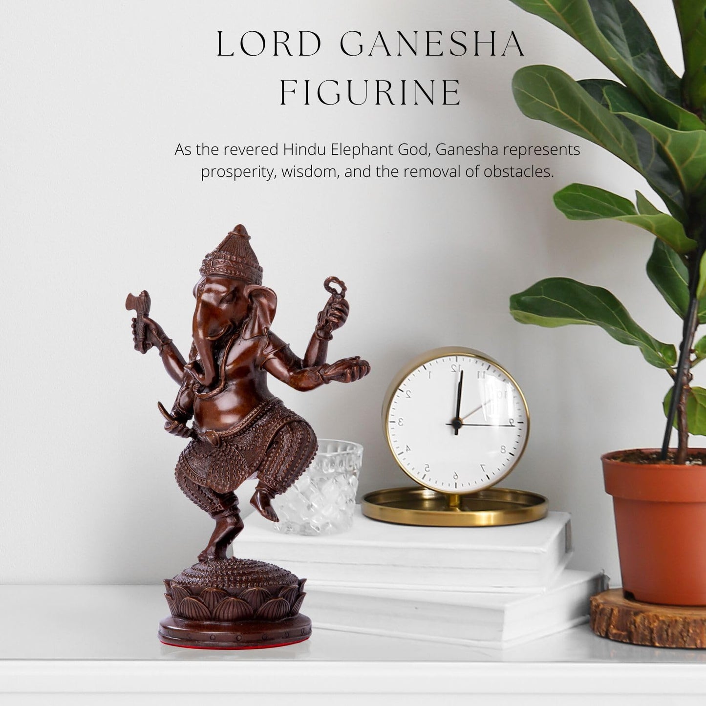 Bronze Ganesha Statue, 7.87" Lord Ganesha Figurine Standing on Lotus Pedestal, Hindu Elephant God of Success & Wisdom, Premium Hot Cast Bronze Spiritual Decor for Home & Office