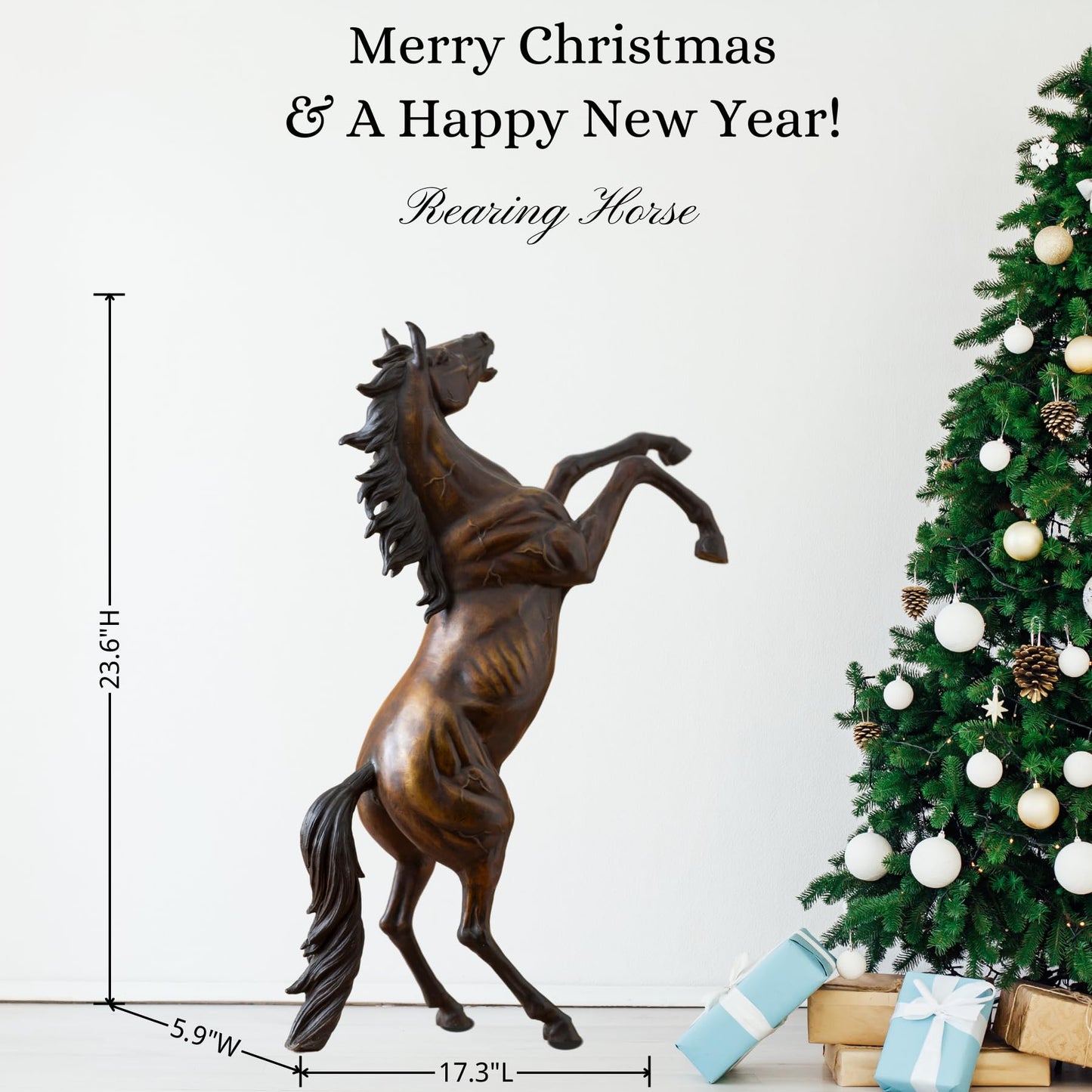 Rearing Horse Bronze Statue and Sculpture -H:23.6" Majestic Handcrafted Horse Sculpture for Home & Office Decor, Equestrian Art, and Unique Gift