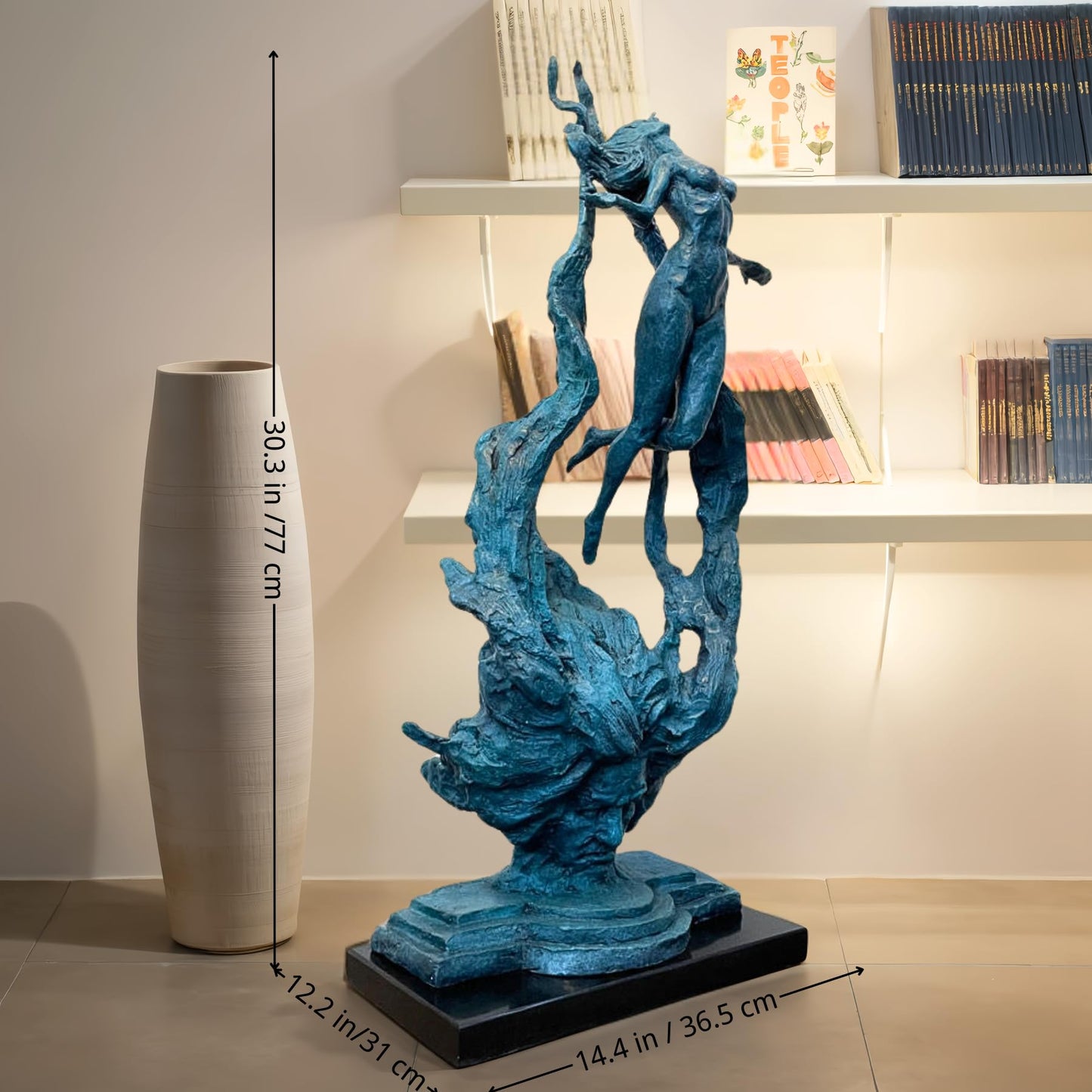 Beethoven Rhapsody Abstract Bronze Sculpture, 30.3'' Handmade Hot Casting Blue Patina Statue – Collectible Fine Art for Gallery, Museum, Home, Hotel Décor