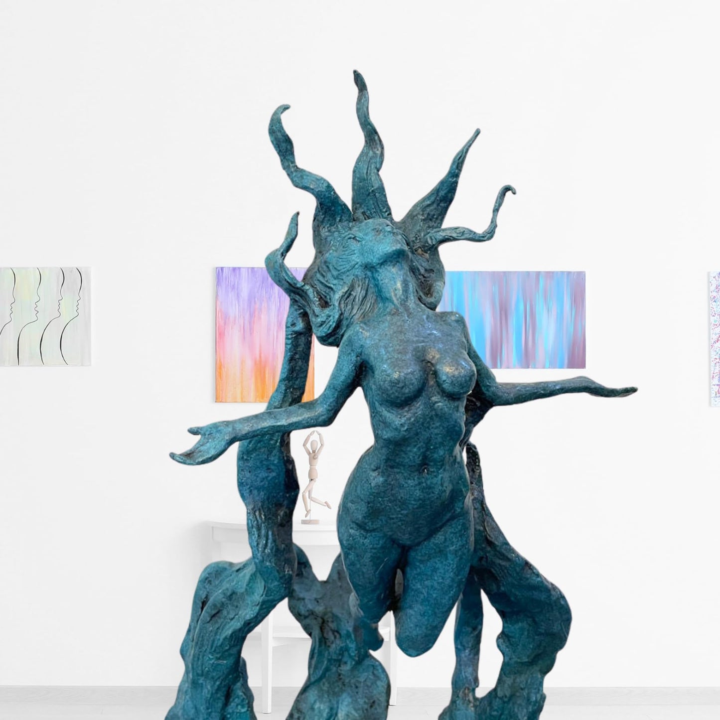 Beethoven Rhapsody Abstract Bronze Sculpture, 30.3'' Handmade Hot Casting Blue Patina Statue – Collectible Fine Art for Gallery, Museum, Home, Hotel Décor