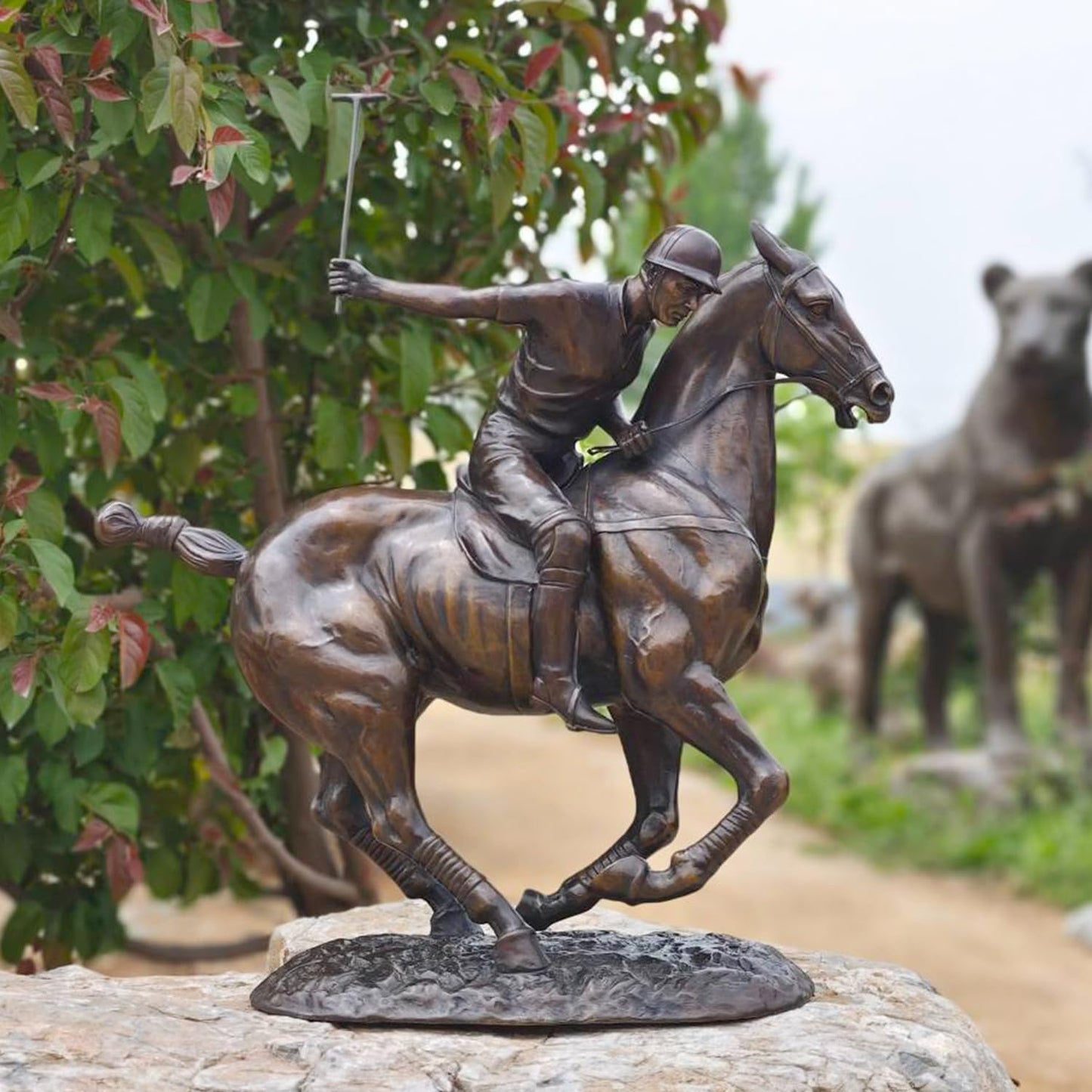 Bronze Polo Player Horse Sculpture – 22" x 9.8" x 24" Decorative Statue – Handcrafted Equestrian Art for Polo Enthusiasts