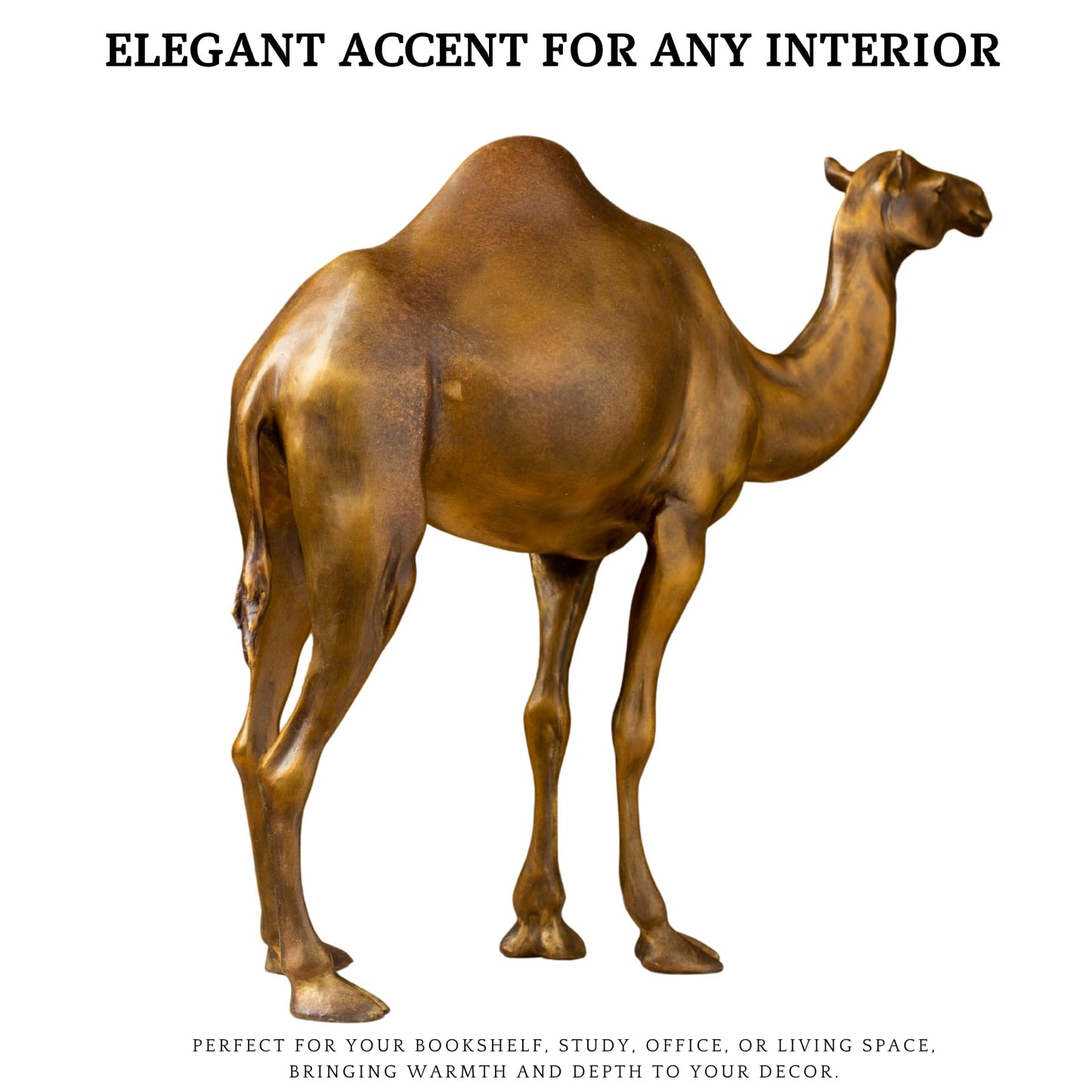 Bronze Camel Sculpture, Solid Brass Desert Animal Statue Art Collectible, Hand-Crafted Lost-Wax Camel Figurine for Gift Home or Office Decor