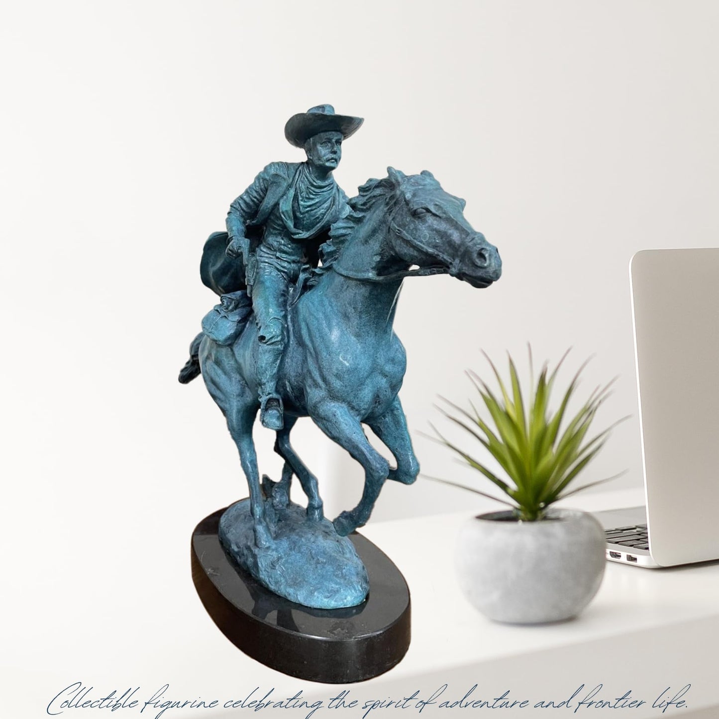 R REALONG Famous Western Sculpture-Bronze Horse Statue Western Cowboy Horse Rodeo Rider with Marble Base Collectible Figurines Office Home Decor Art Bronze Sculptures