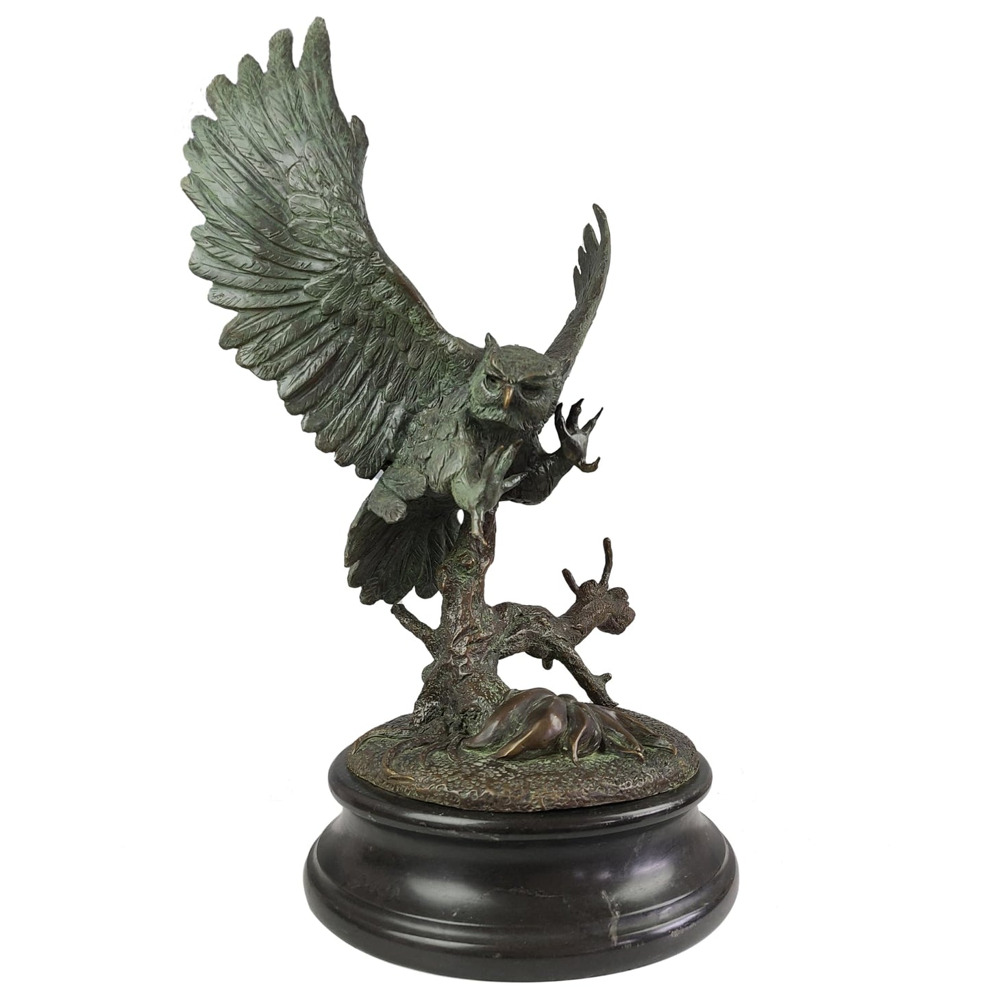 Owl Flying Over Branches Statue, Amazing Details, 21.3″ Pure Bronze Casting, Made by Hand, Bronze Animal Sculpture for Home Office Decor