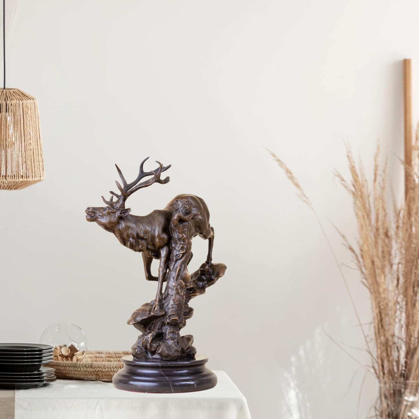 Bronze Deer Sculpture - Majestic Stag with Antlers