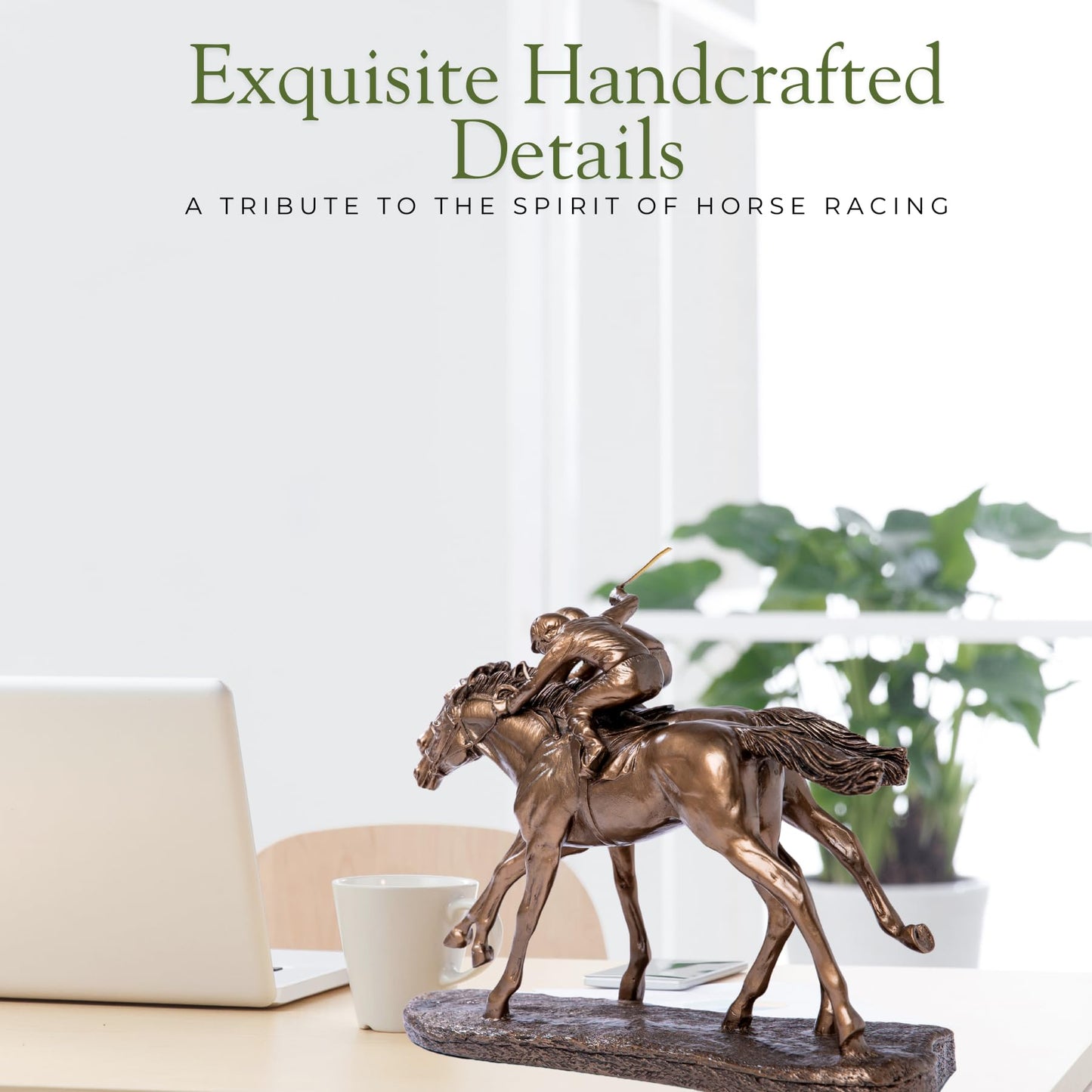 Two Jockeys Horse Racing Cold Cast Bronze Resin Figurine - Elegant Equestrian Statue, Handcrafted Home Decor-11.8 x 5.1 x 9.8 in, Perfect Gift for Horse Lovers, Sports Enthusiasts, and Collectors