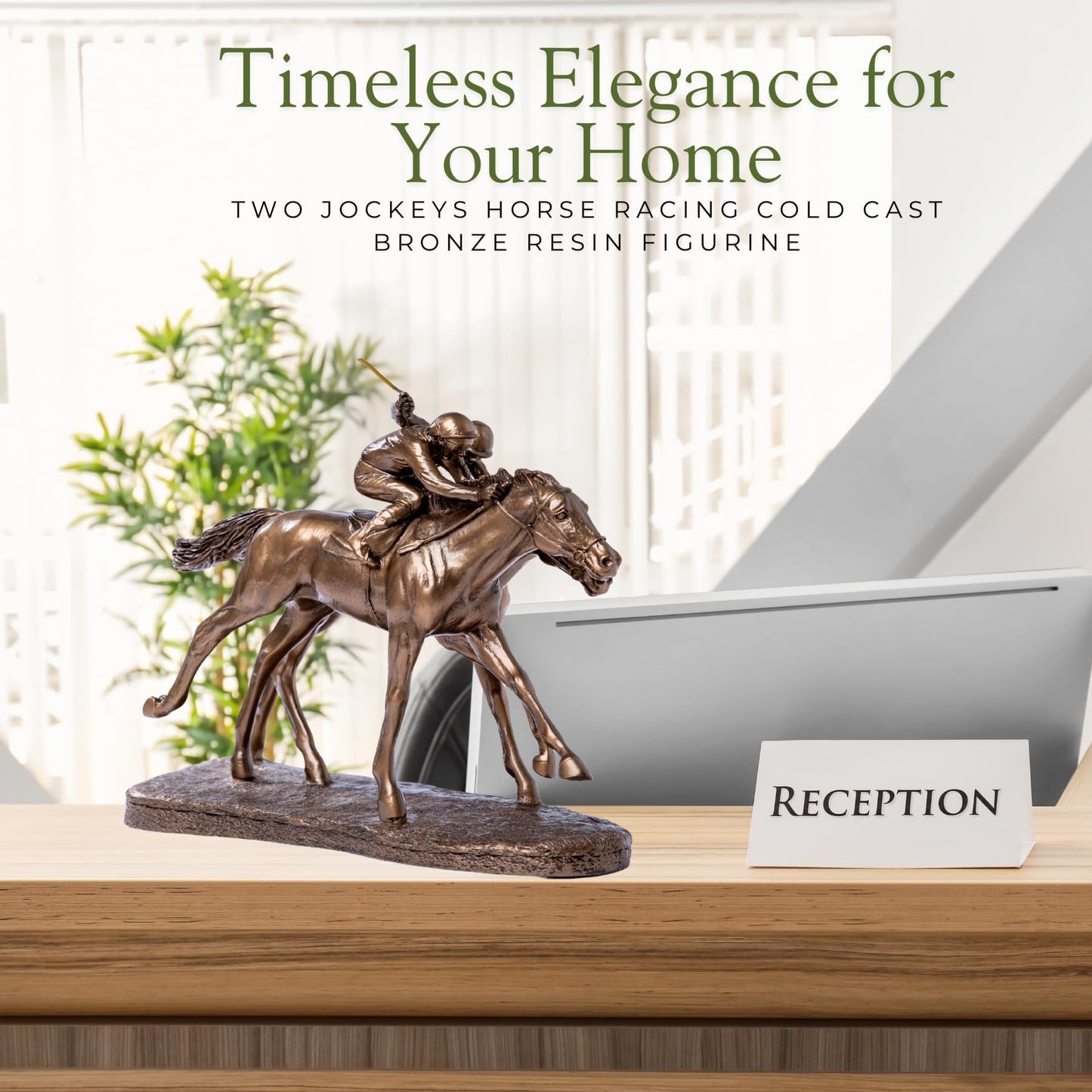 Two Jockeys Horse Racing Cold Cast Bronze Resin Figurine - Elegant Equestrian Statue, Handcrafted Home Decor-11.8 x 5.1 x 9.8 in, Perfect Gift for Horse Lovers, Sports Enthusiasts, and Collectors