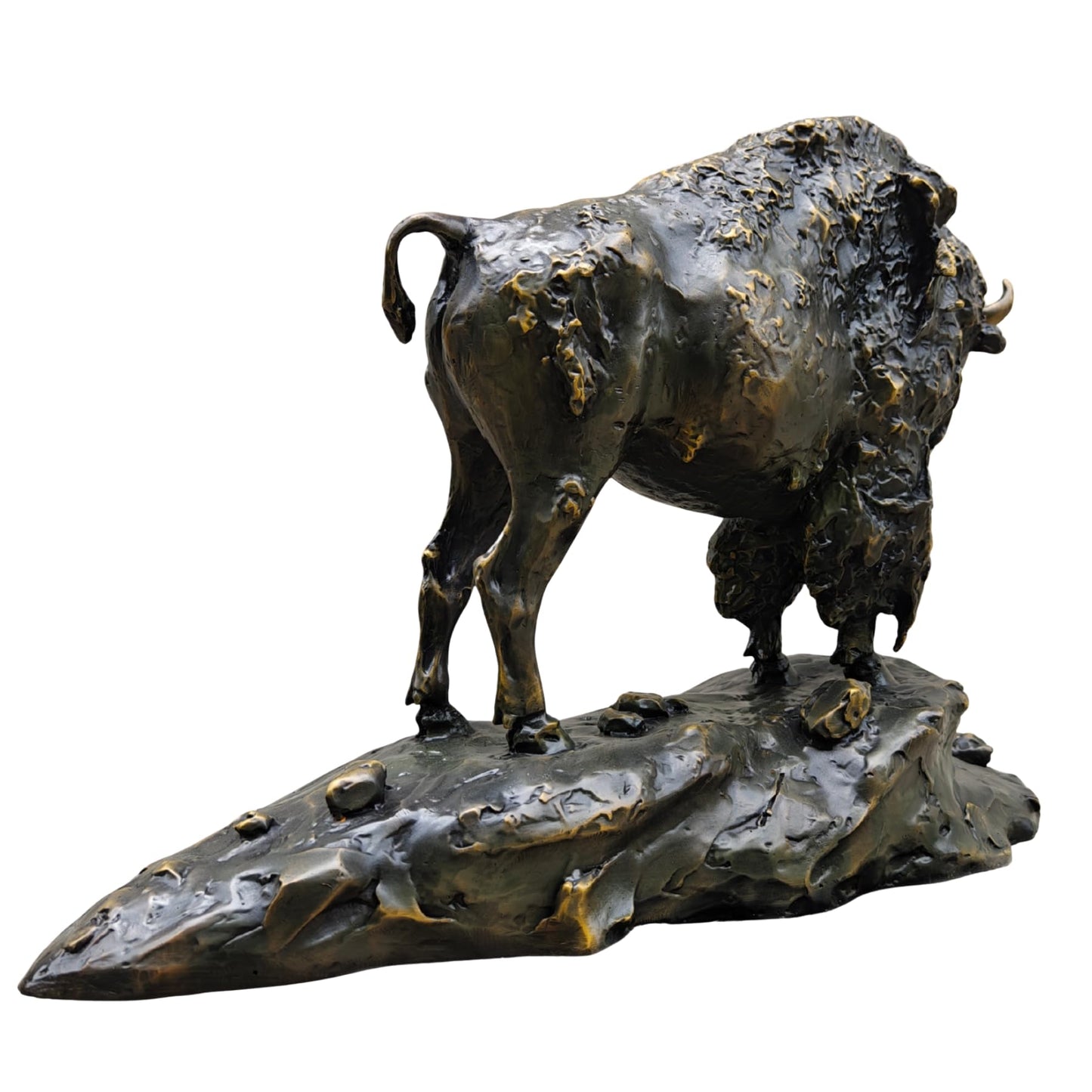 Large Bronze Bison on Rocky Base – 24.8'' American Buffalo Statue, Pure Hand-Cast Lost-Wax Bronze Wildlife Sculpture for Lodge, Gallery, or Western Decor