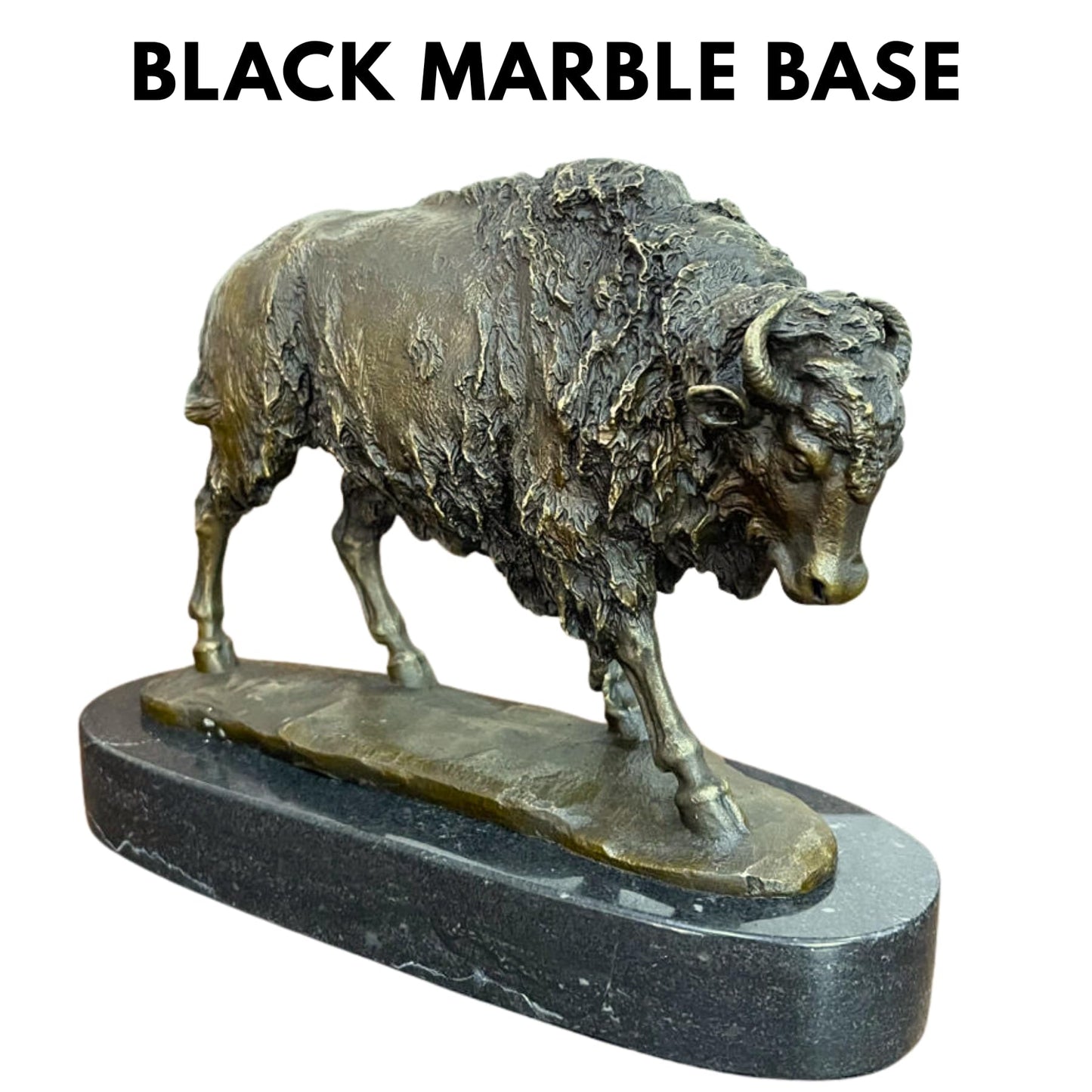 Bronze Bison Sculpture Signed by Barye – 9.8'' Lost-Wax Cast Buffalo Statue on Marble Base – Handmade Wildlife Art Figurine for Western Decor, Office, Collector Gift