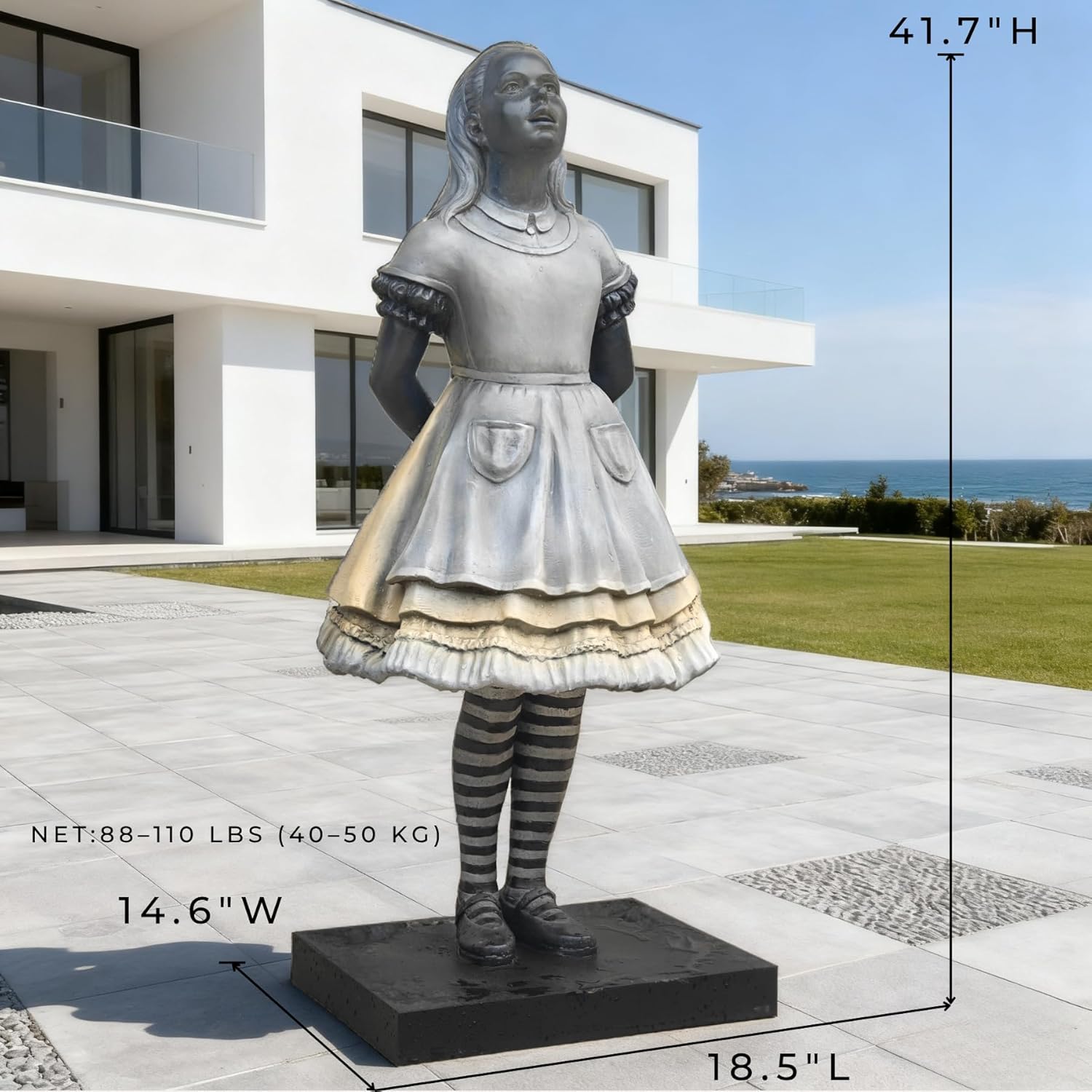 Alice in Wonderland Bronze Sculpture, Victorian Style Beautiful Girl Statue, Handmade Lost-Wax Cast Pure Copper Art Figurine with Hand-Painted Finish for Home & Garden Decoration