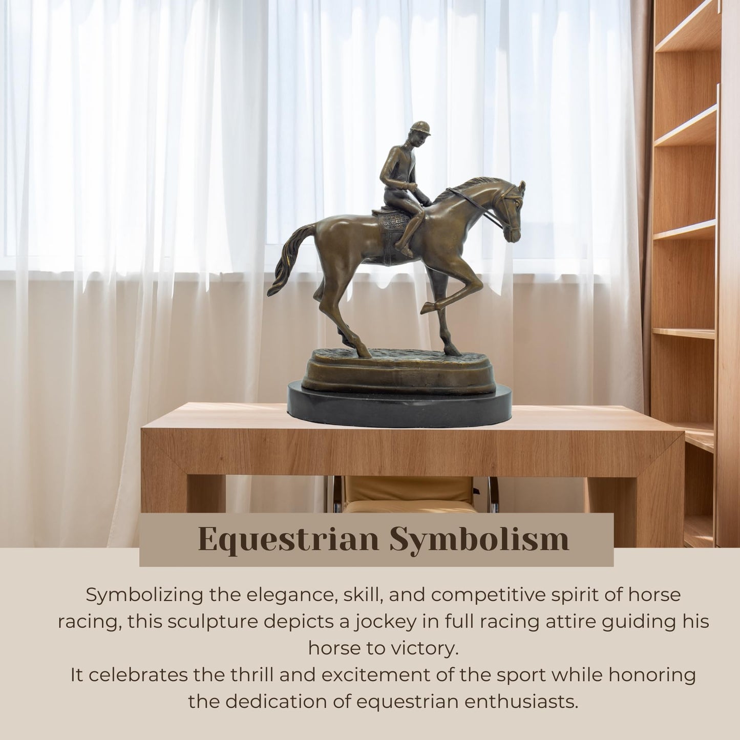 R REALONG Bronze Jockey Polo Academy Racing Riding Horse Statue - Fine Home Decor Accent, Perfect for Equestrian Enthusiasts and Art Collectors, RL-TD403-3963