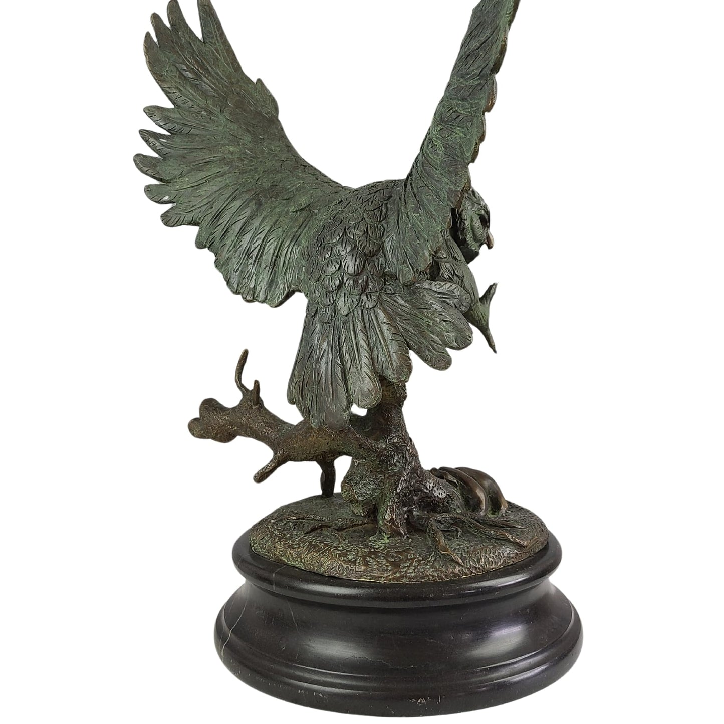 Owl Flying Over Branches Statue, Amazing Details, 21.3″ Pure Bronze Casting, Made by Hand, Bronze Animal Sculpture for Home Office Decor