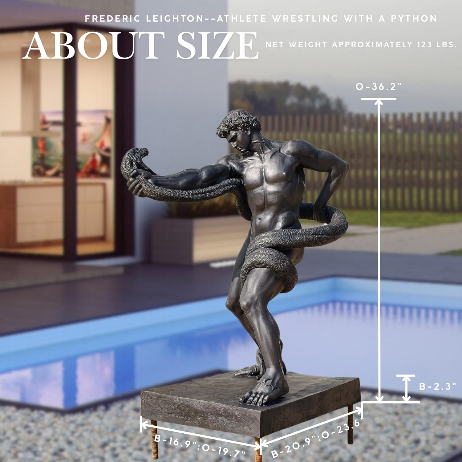 Athlete Wrestling with a Python Bronze Sculpture - 33.5" Handcrafted Replica of Frederic Leighton’s 1877 Masterpiece - Grand Scale Solid Bronze Statue for Home, Office & Gallery