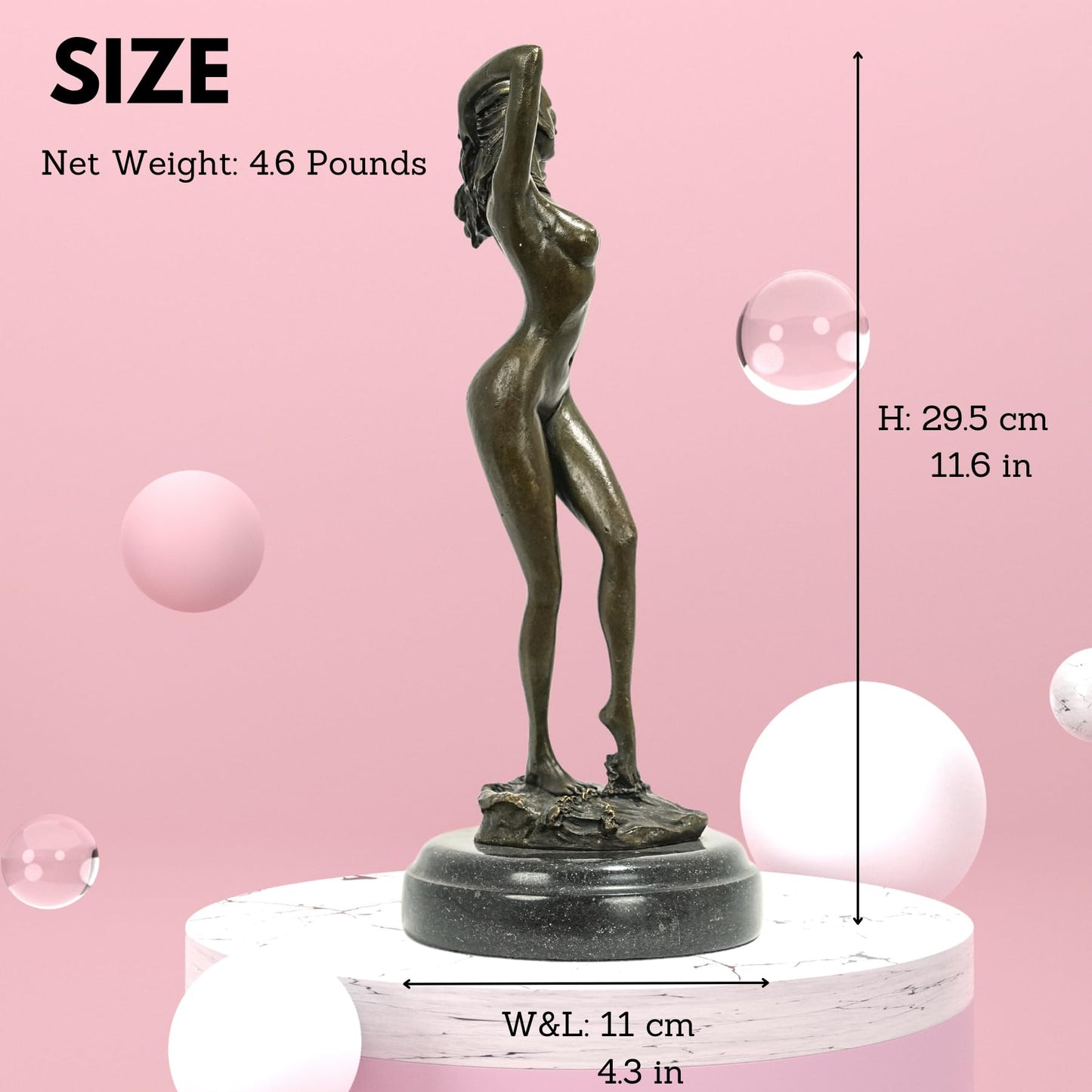 R REALONG 11.6" Sexy Nude Female Bronze Statue,Modern Nude Girl Naked Lady Artwork Bronze Figure Statues and Sculptures for Decoration, Collections and Important