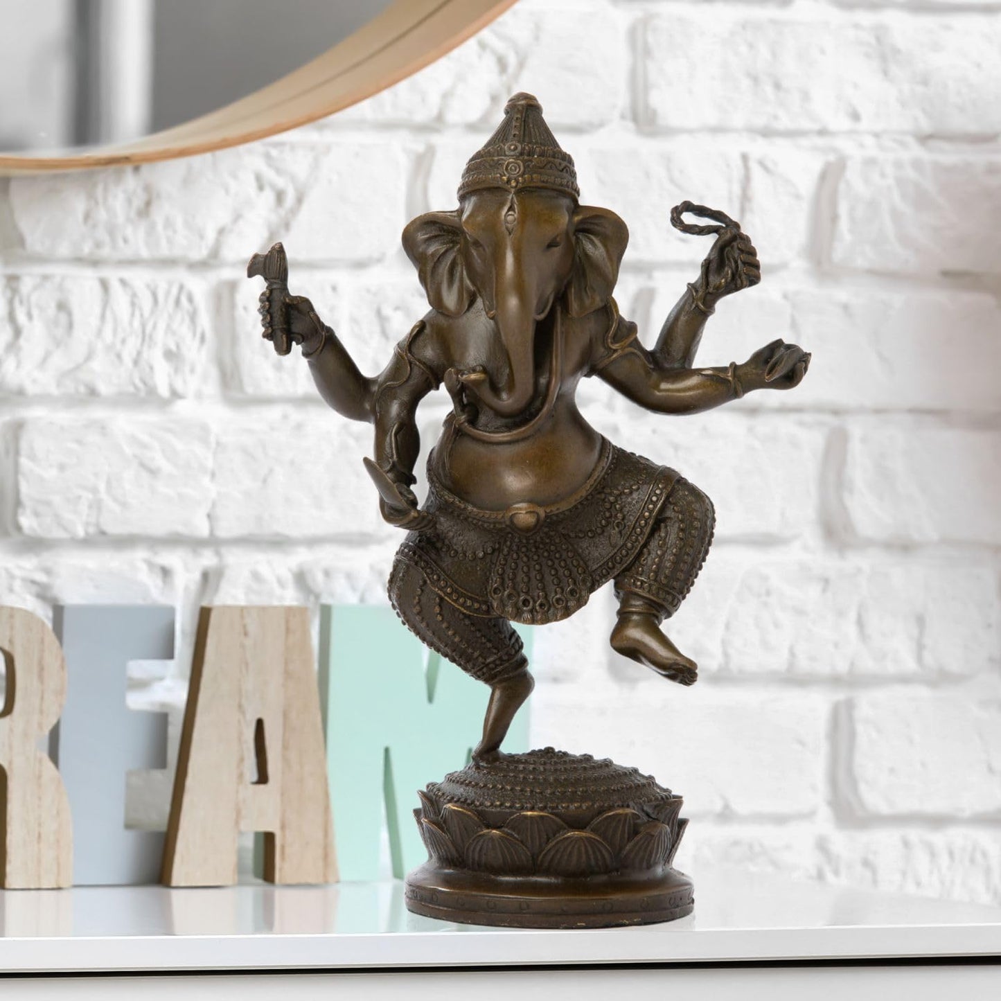 Bronze Ganesha Statue, 7.87" Lord Ganesha Figurine Standing on Lotus Pedestal - Hindu Elephant God of Success Statue in Premium Hot Cast Bronze